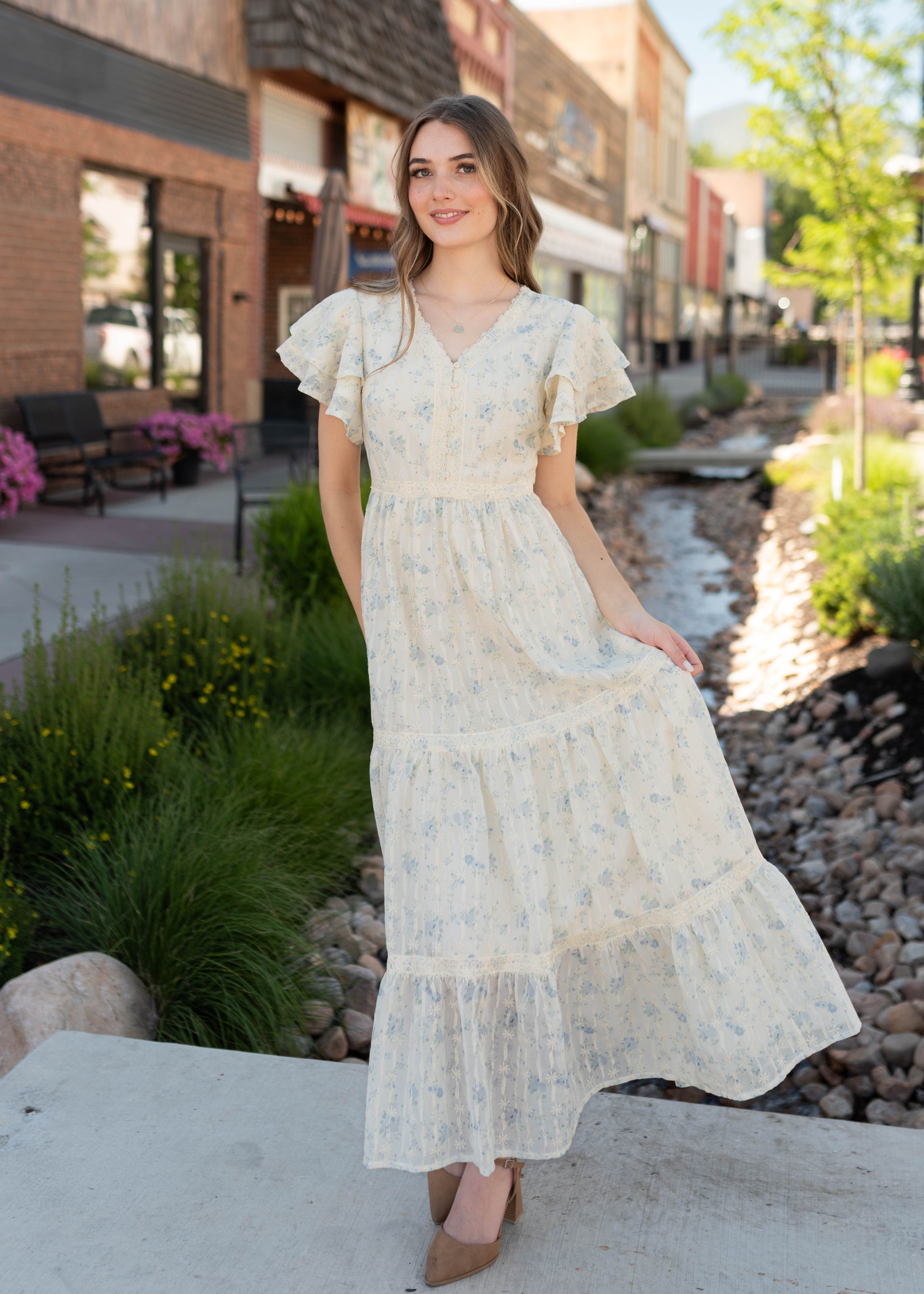 Lena & Lou Sarah Cream Floral Lace Dress