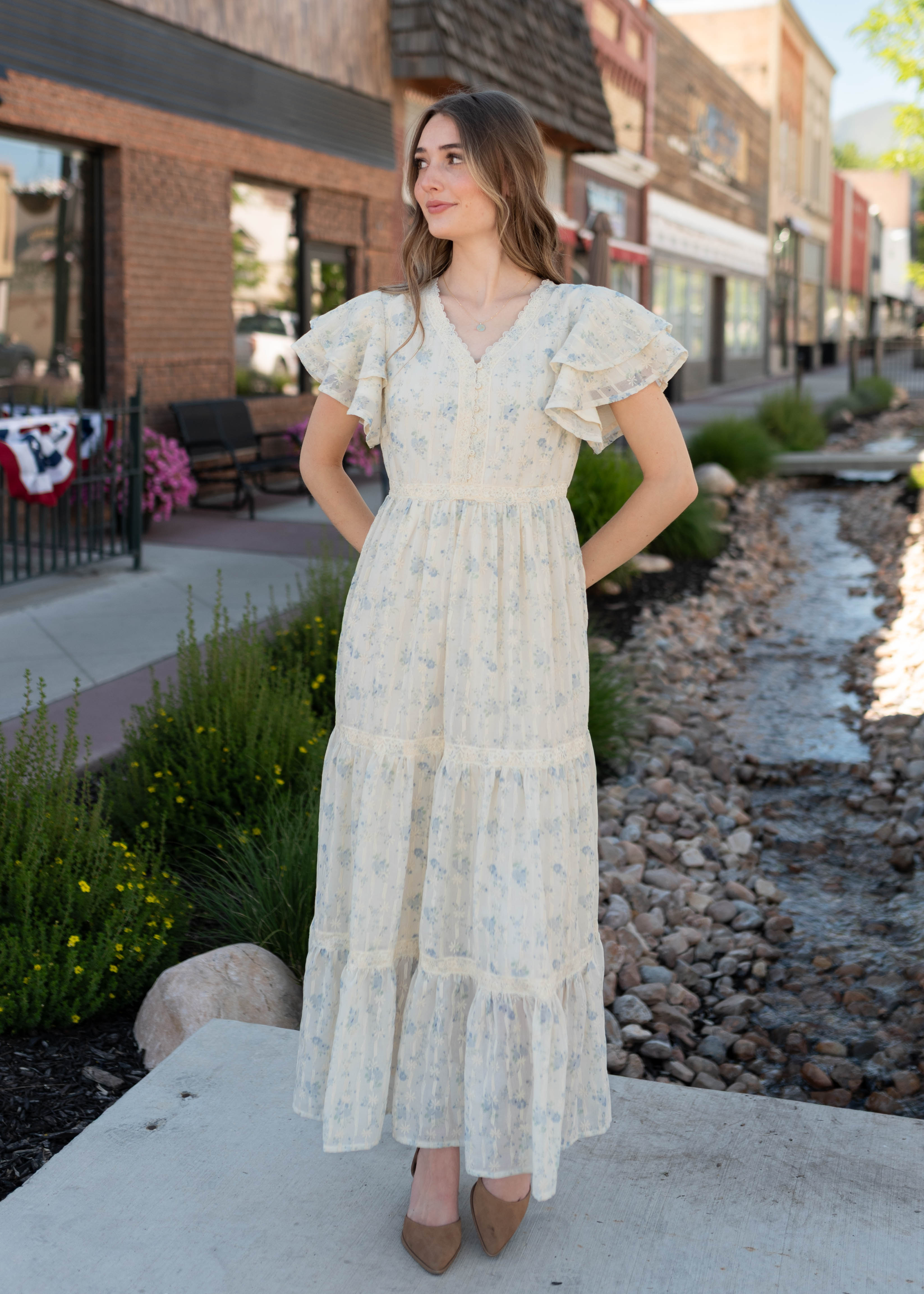 Lena & Lou Sarah Cream Floral Lace Dress