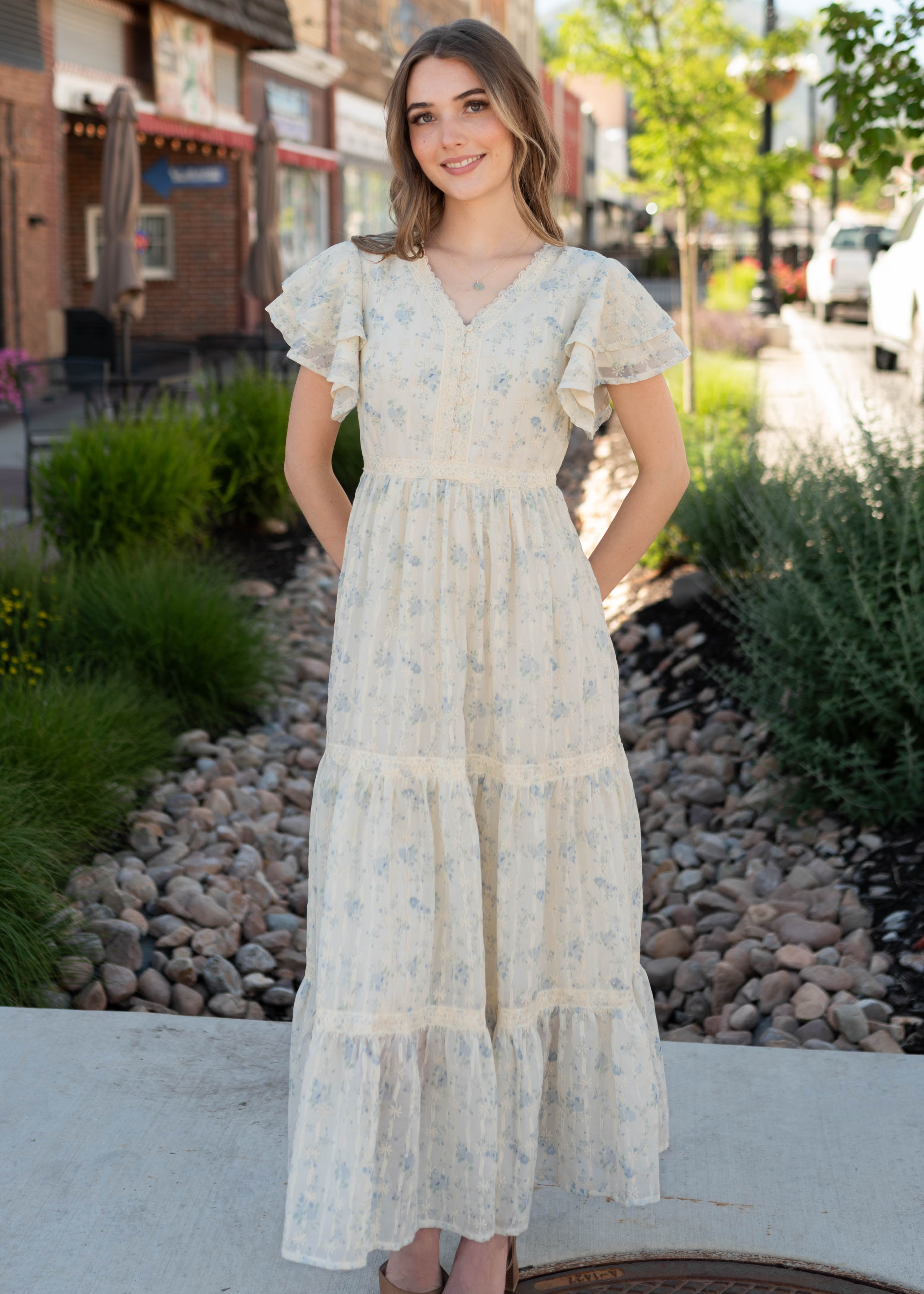 Lena & Lou Sarah Cream Floral Lace Dress
