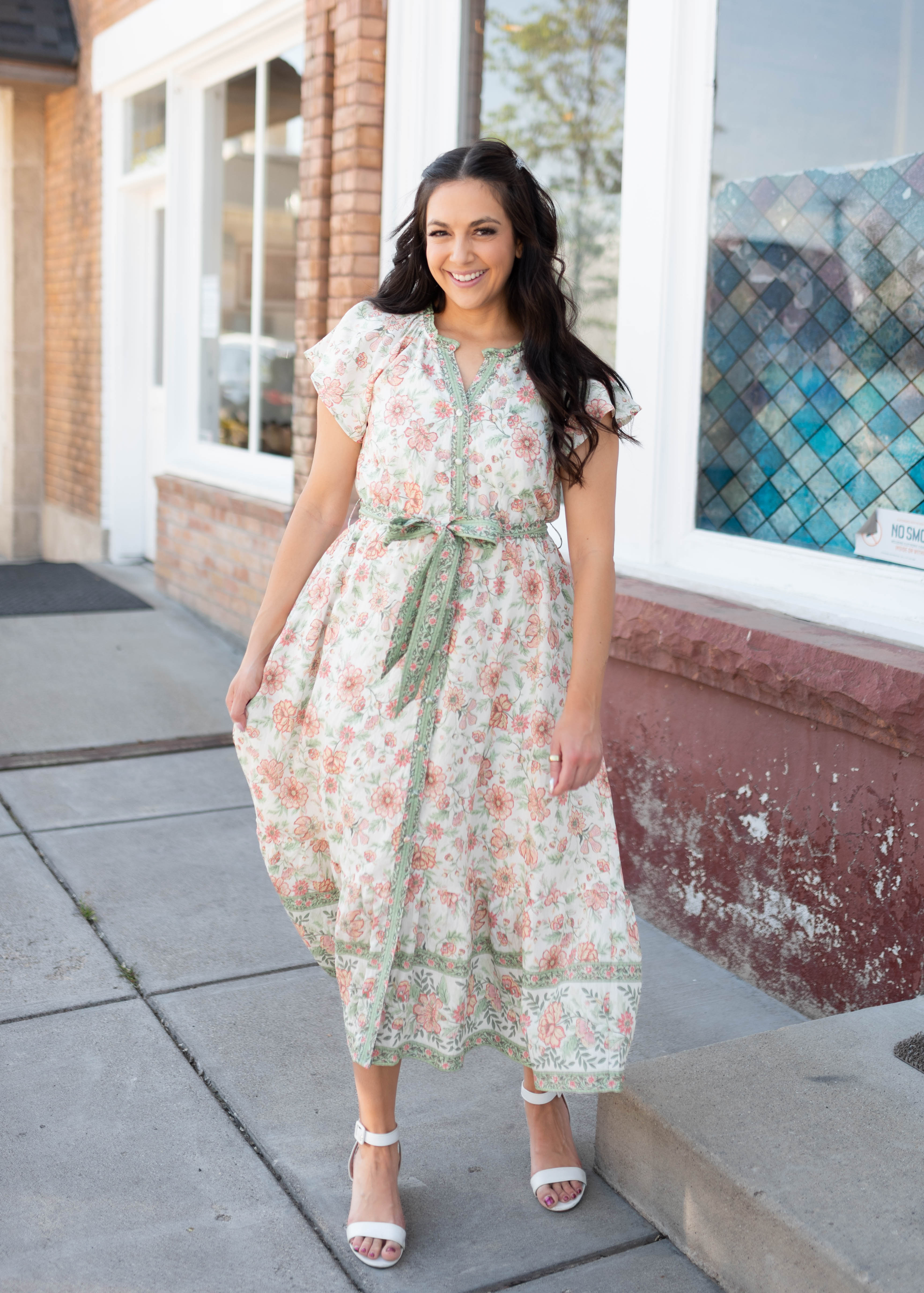 Sariah Green Floral Tie Dress