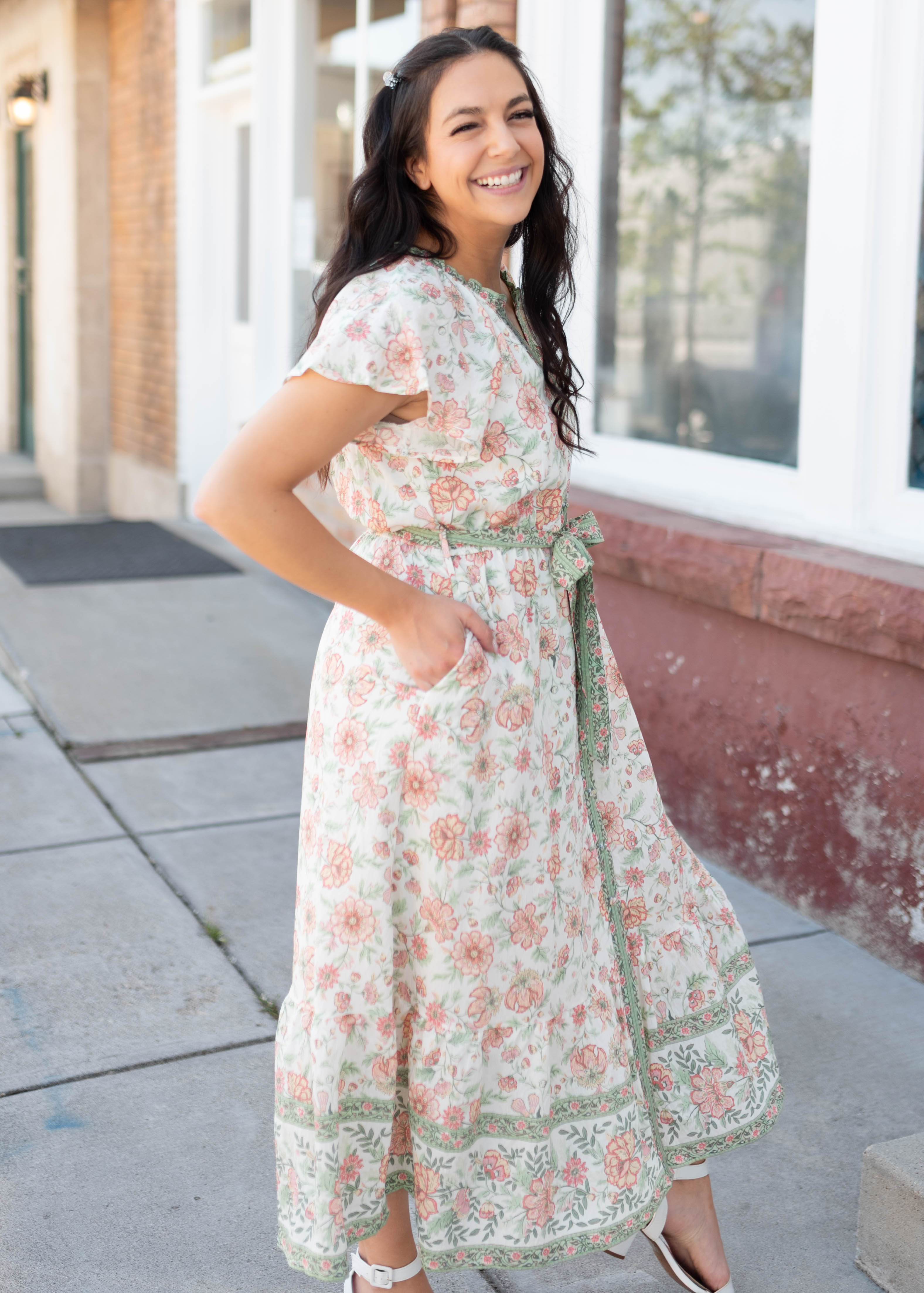 Sariah Green Floral Tie Dress