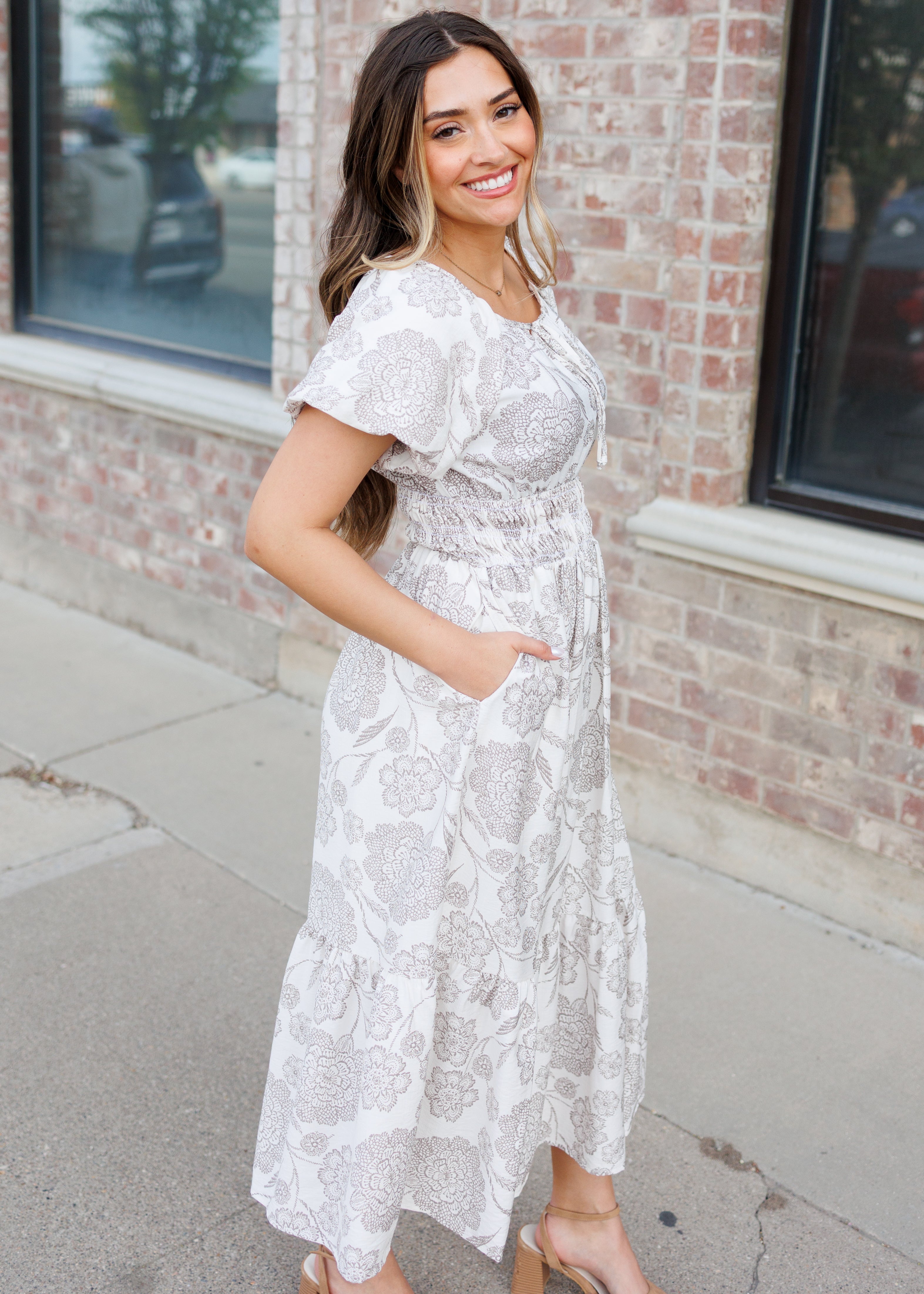 Savannah Taupe Floral Dress