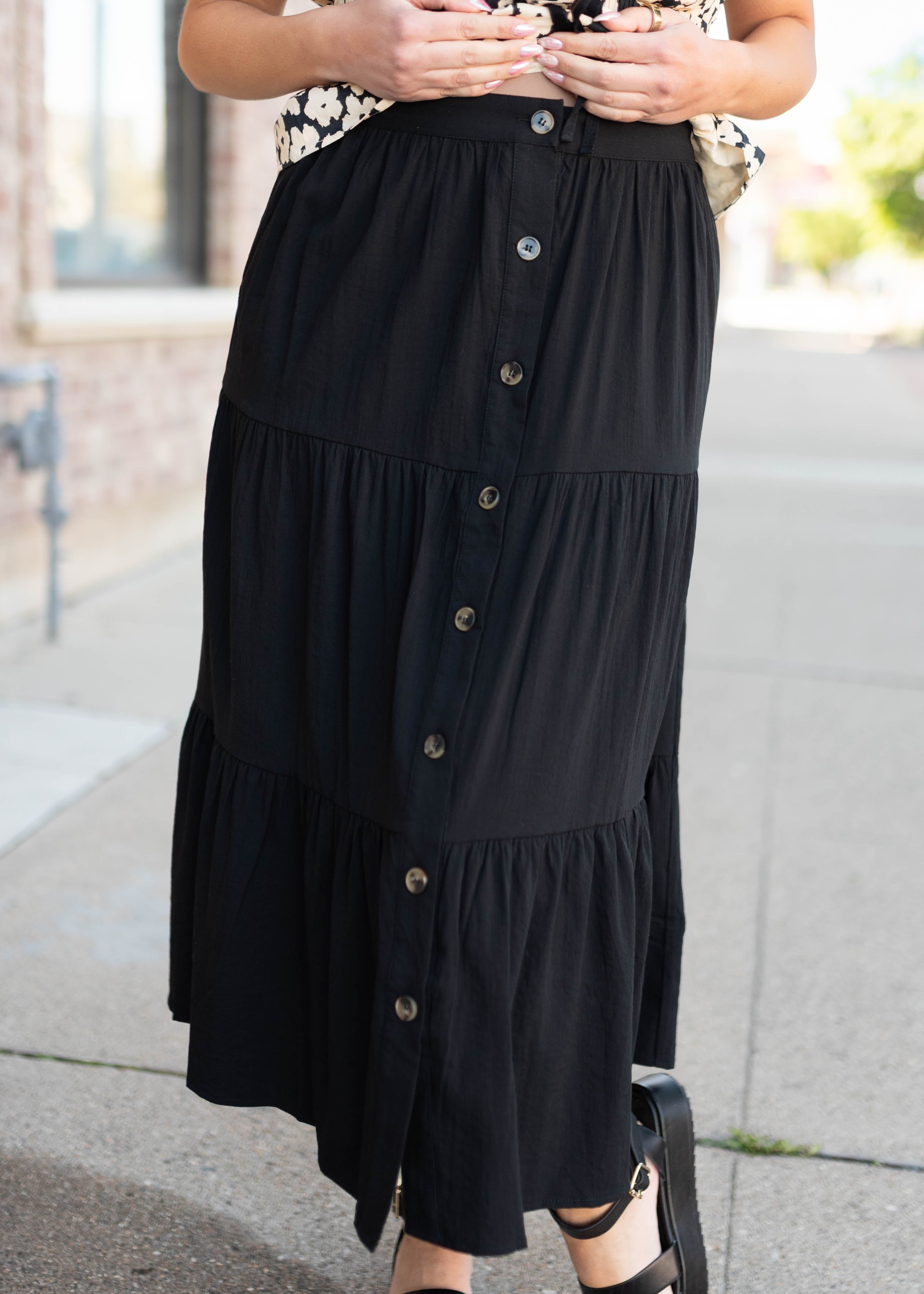 Saylor Black Button Up Skirt
