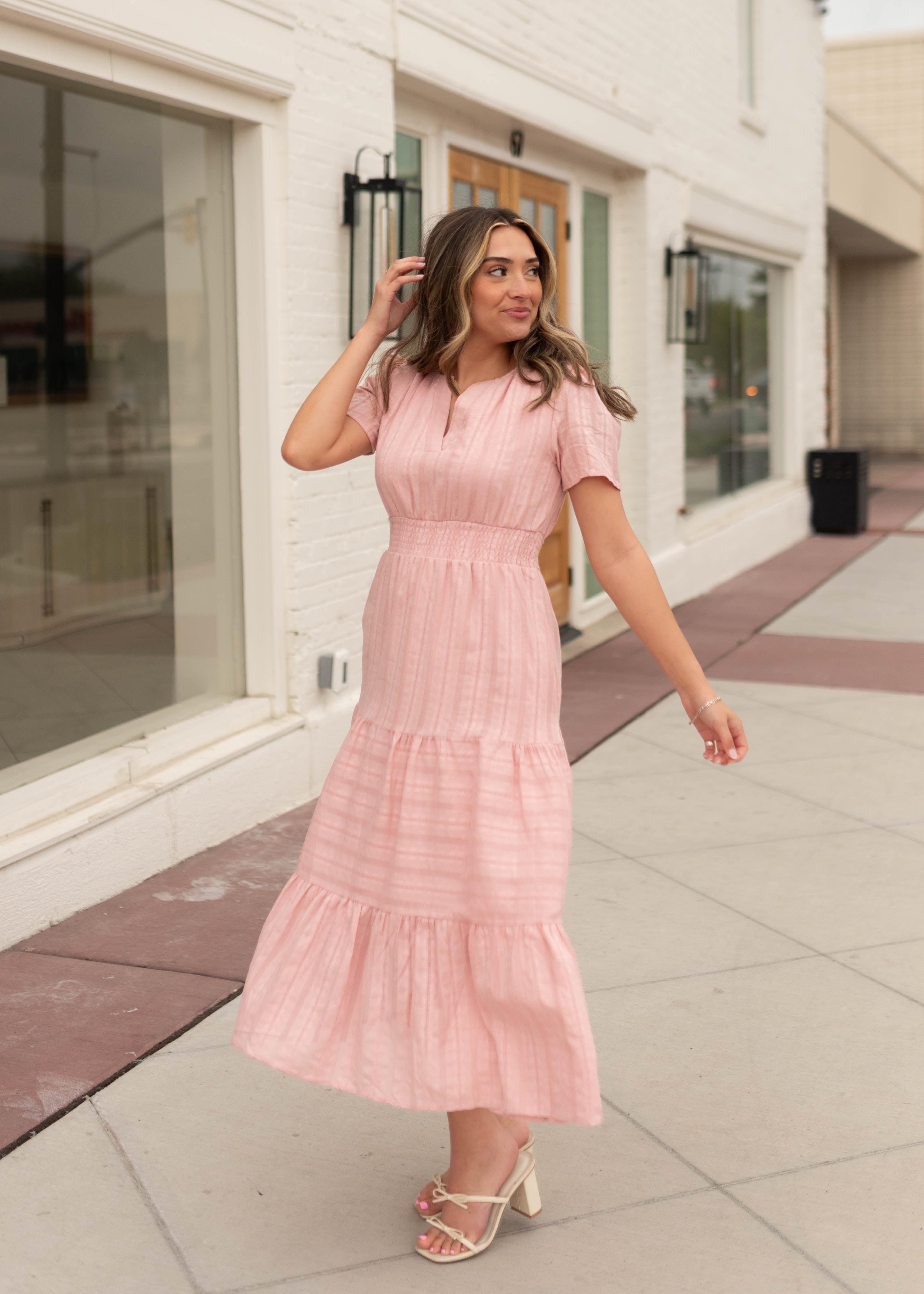 Selah Light Pink Tiered Dress