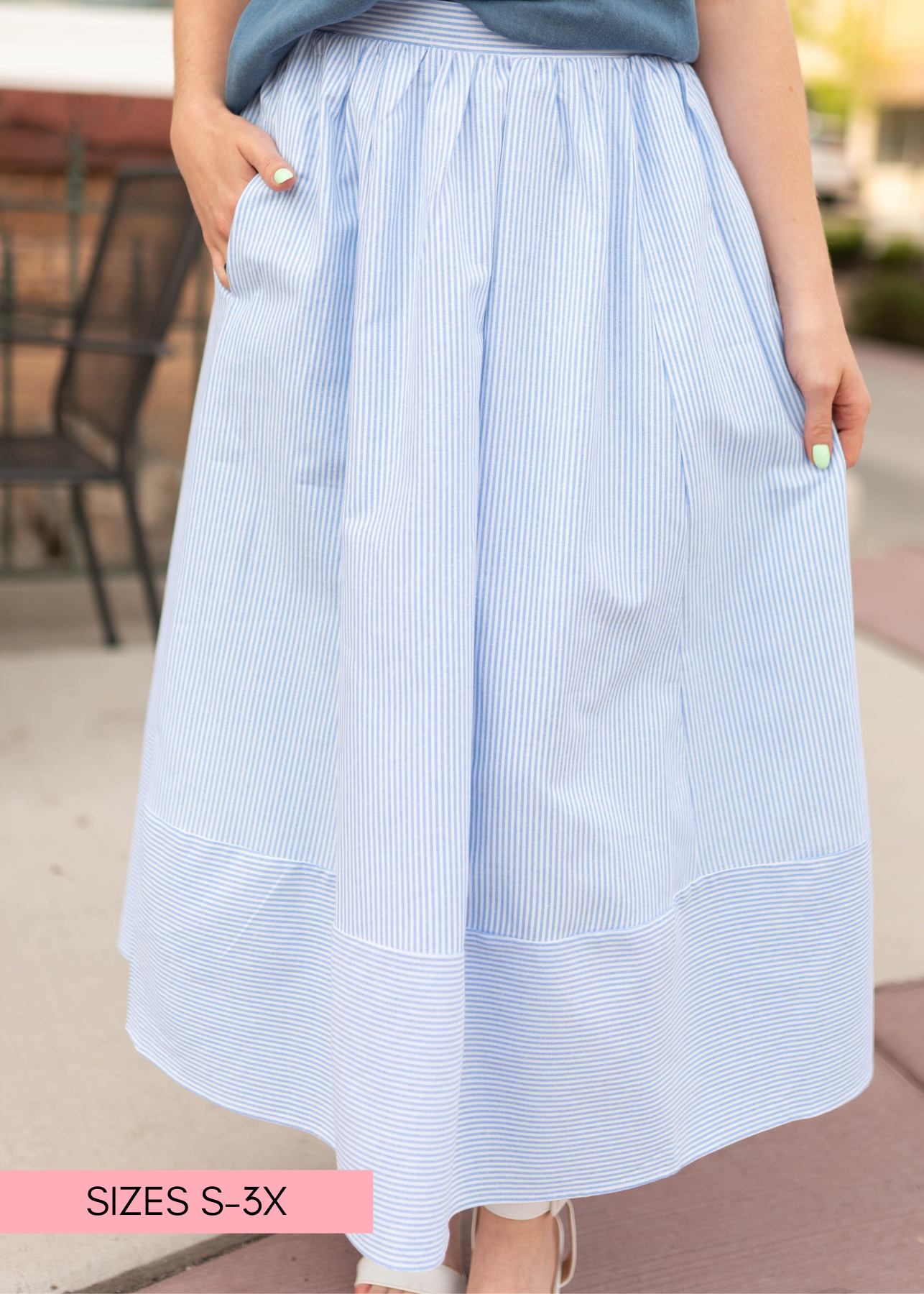Sienna Blue Striped Midi Skirt