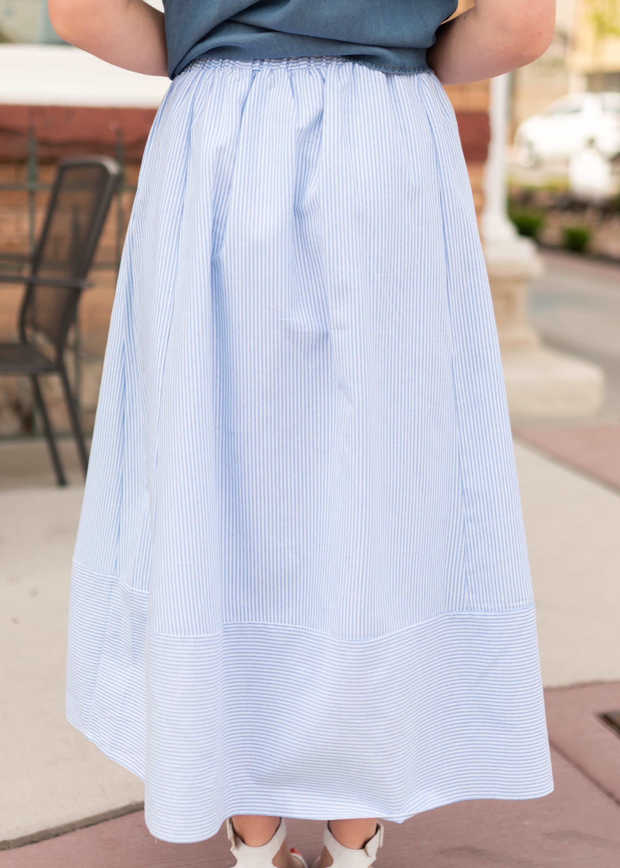Sienna Blue Striped Midi Skirt