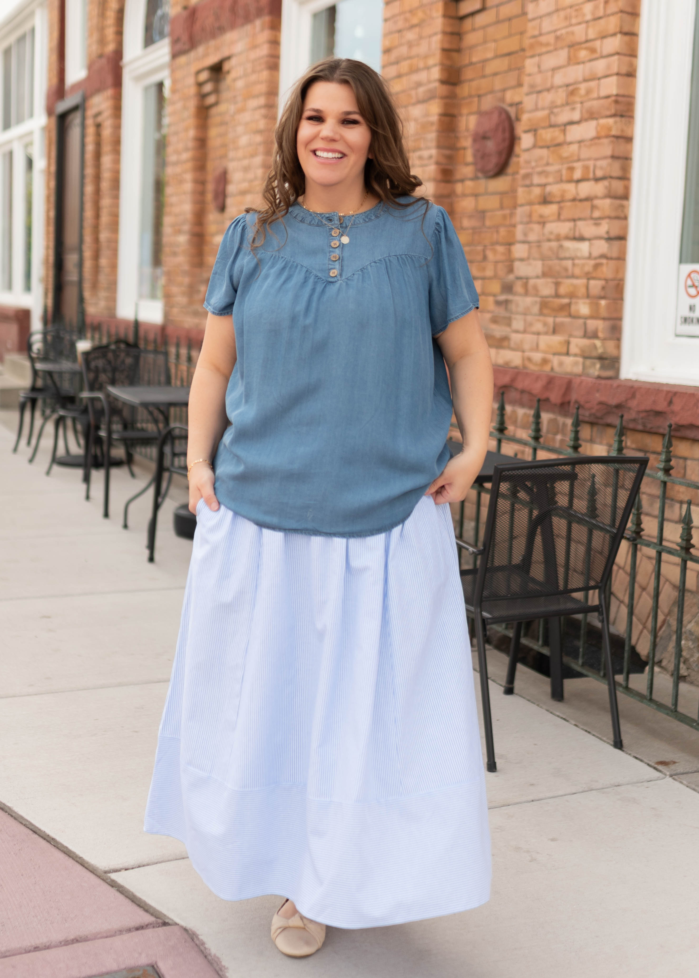 Sienna Blue Striped Midi Skirt