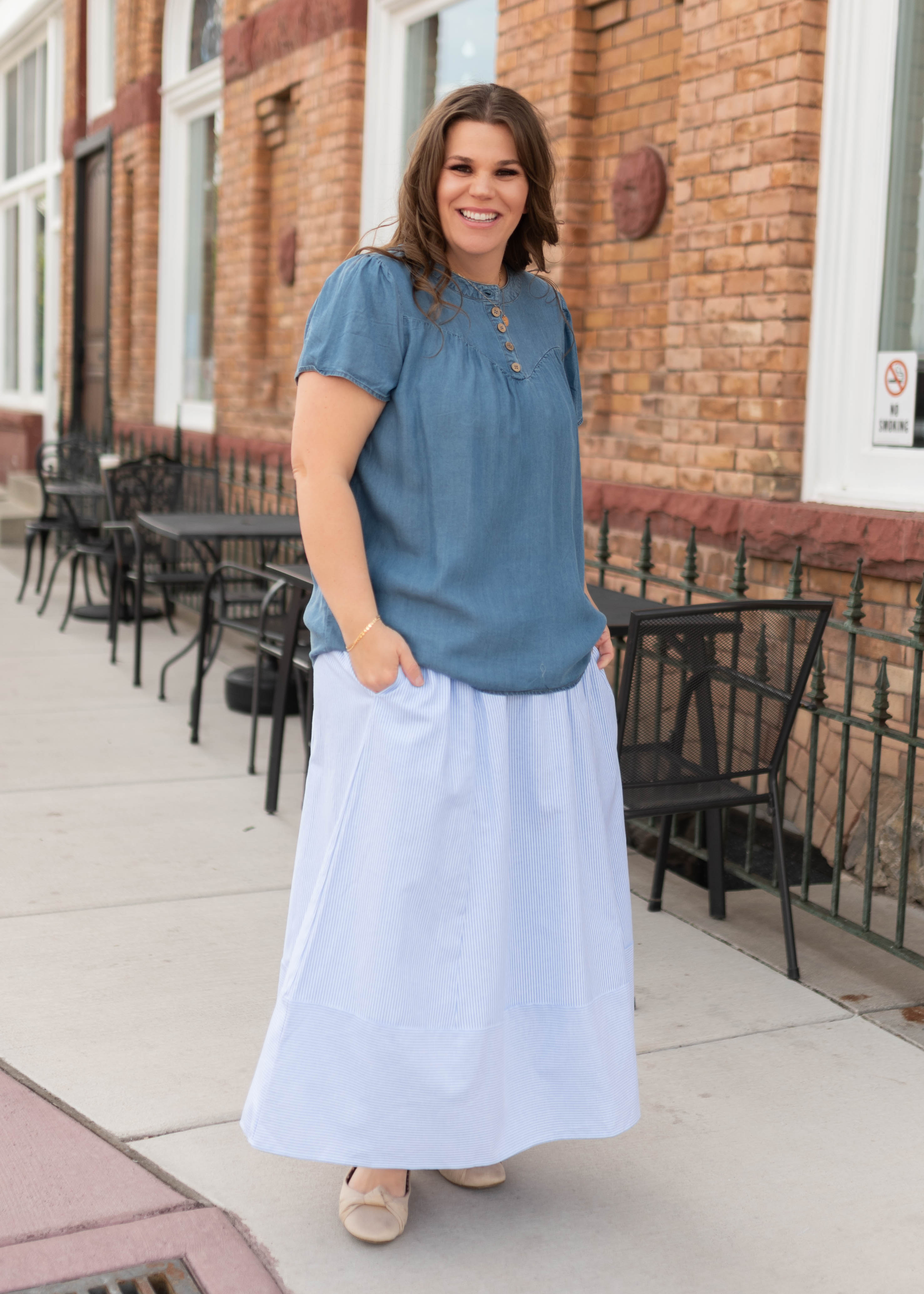 Sienna Blue Striped Midi Skirt