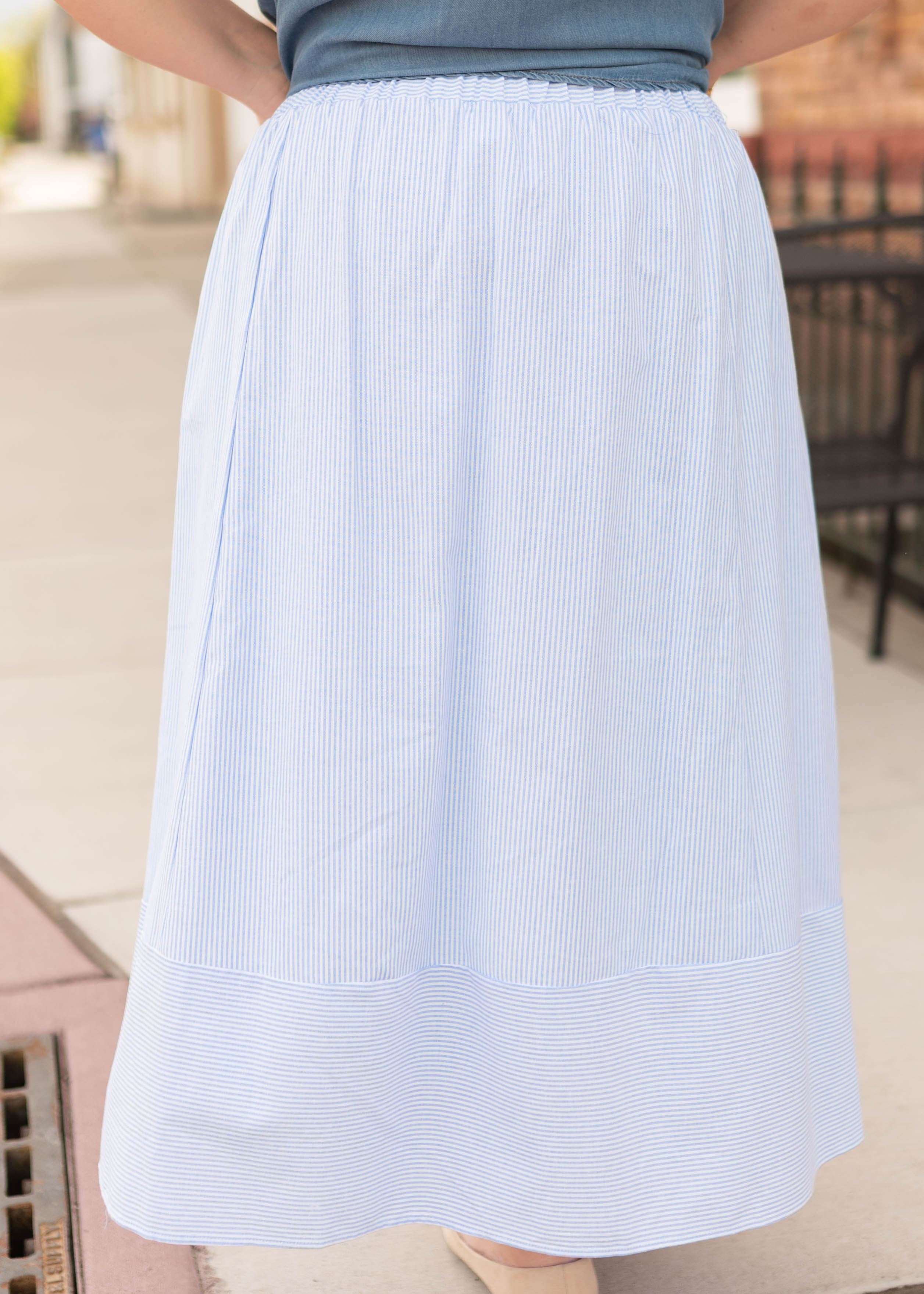 Sienna Blue Striped Midi Skirt