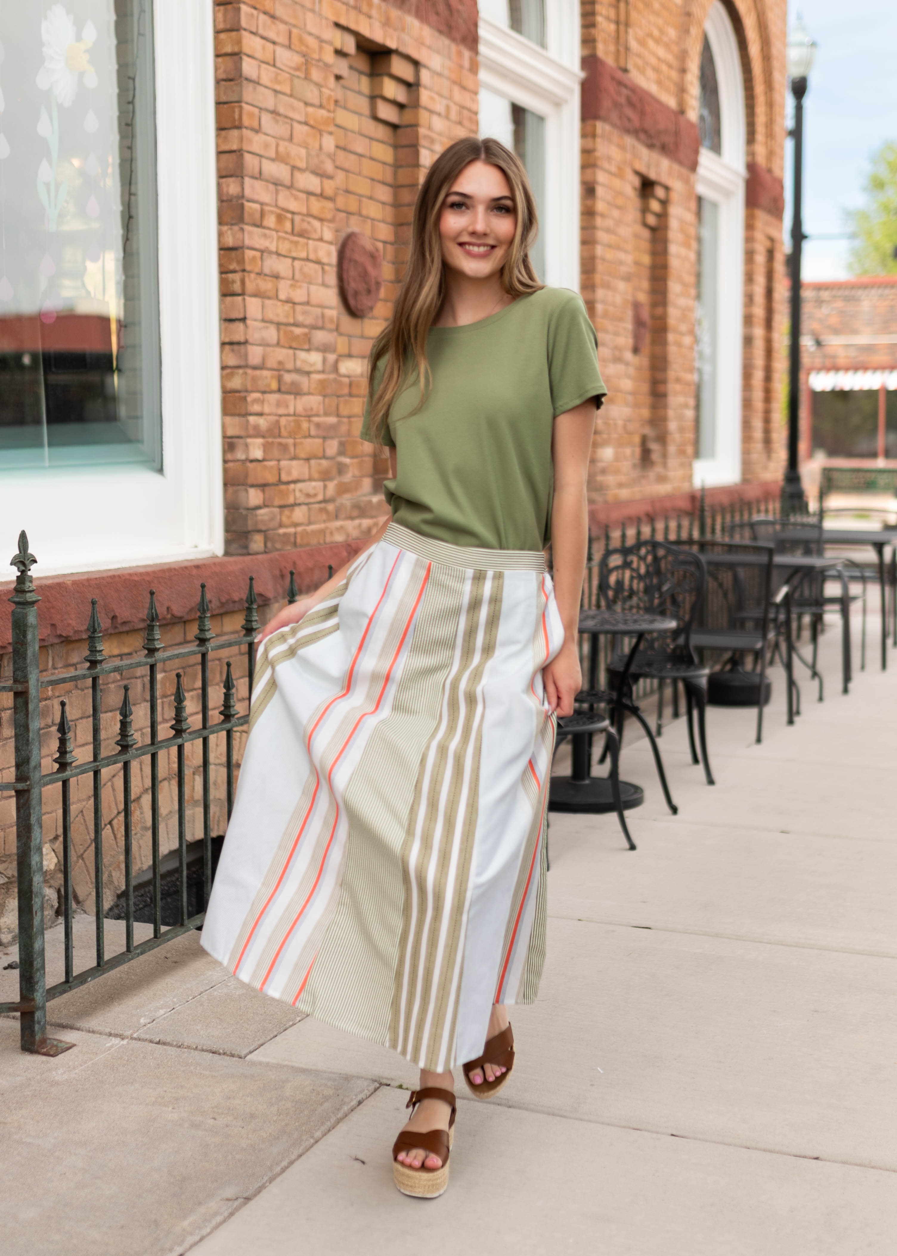 Skylar Green Striped Skirt