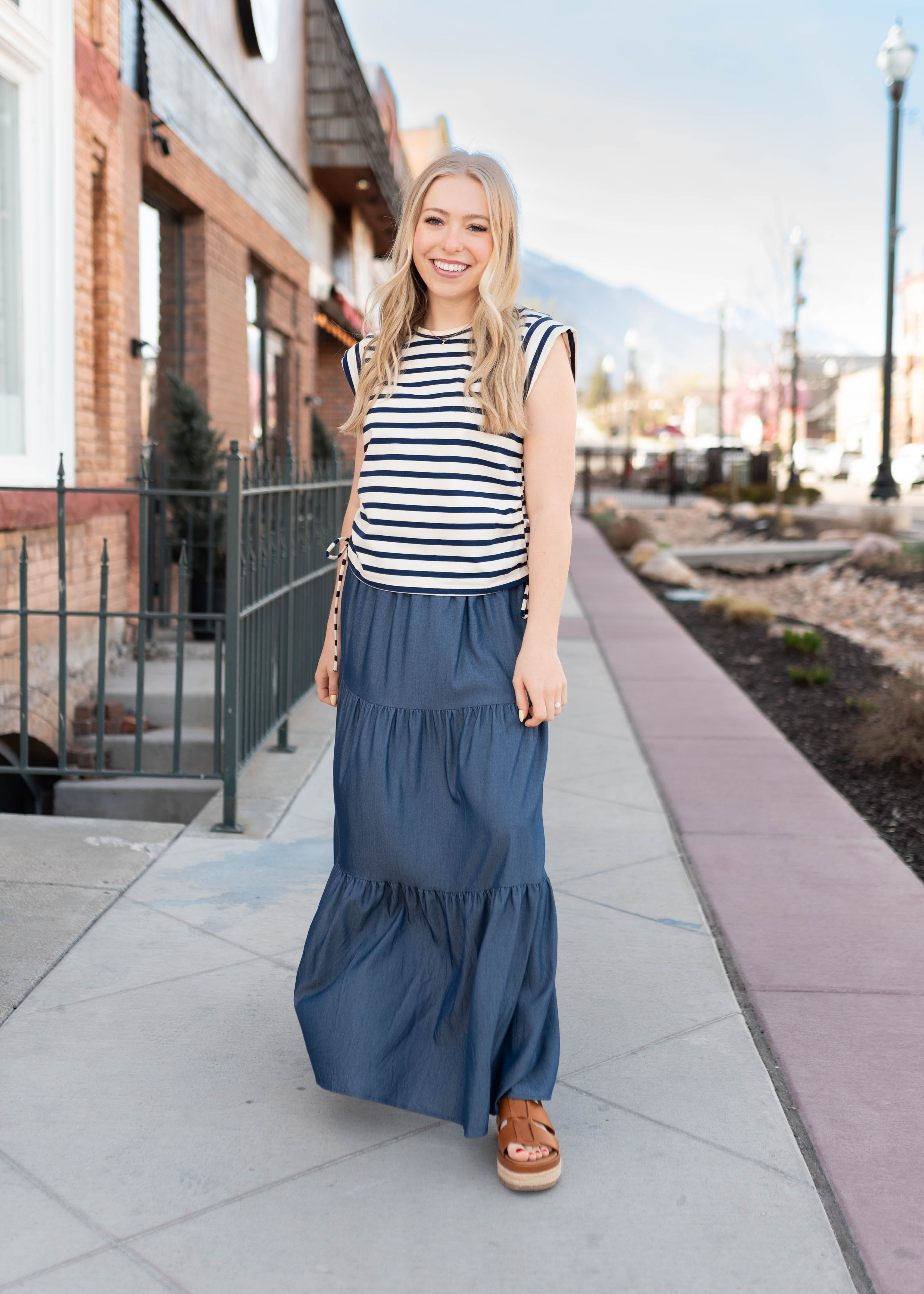 Stella Chambray Tiered Skirt