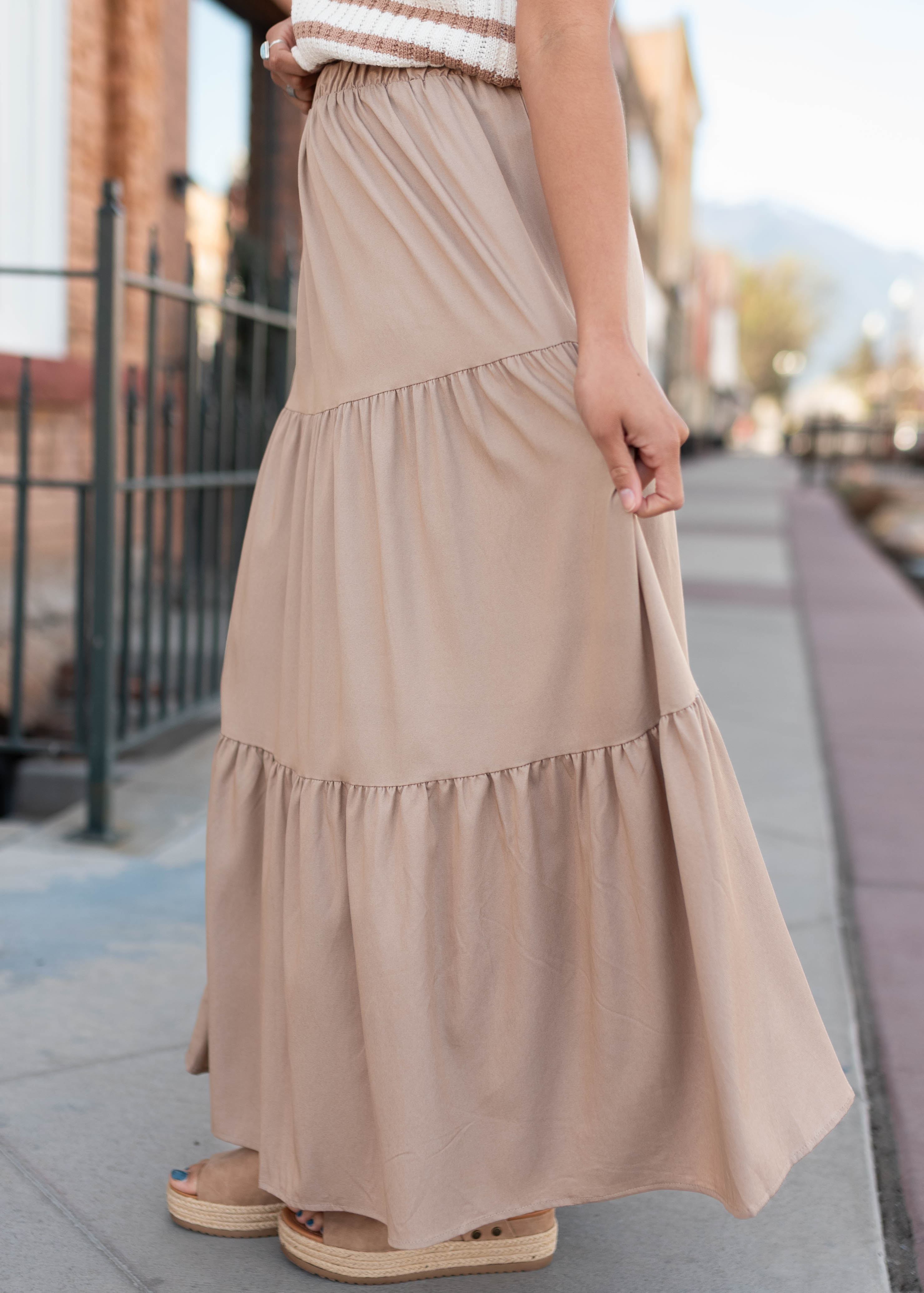 Stella Taupe Tiered Skirt
