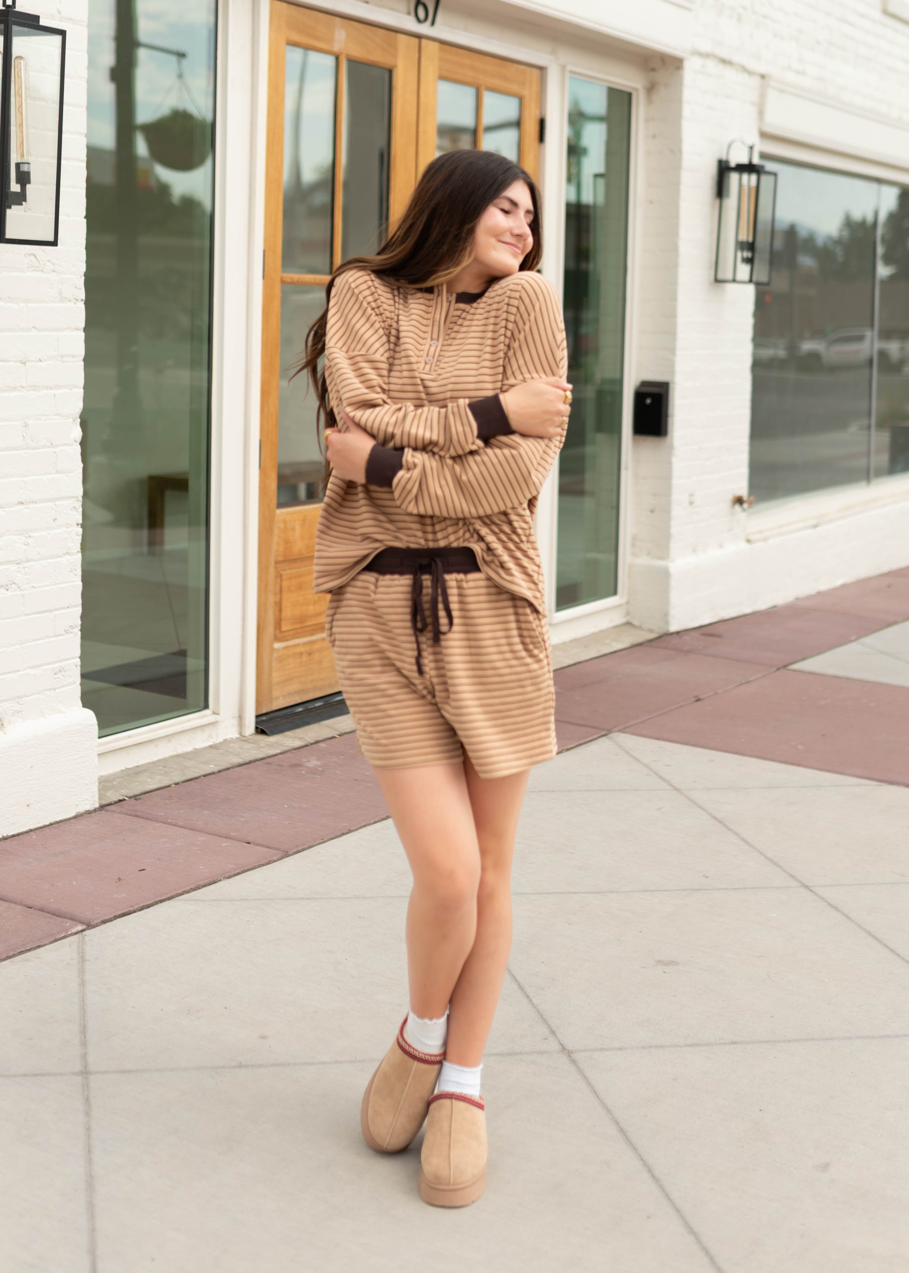 Stella Taupe & Brown Striped Lounge Set