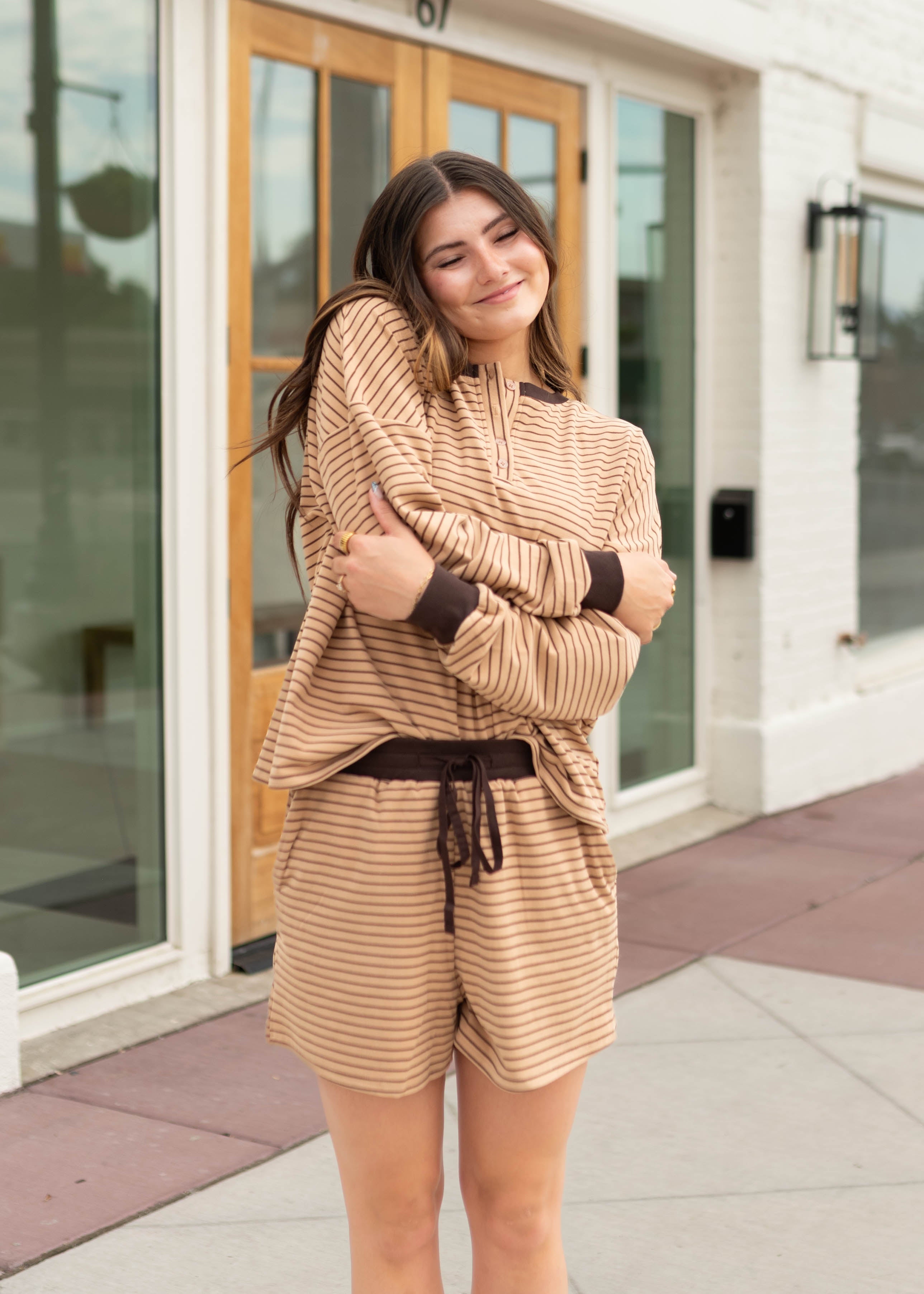 Stella Taupe & Brown Striped Lounge Set