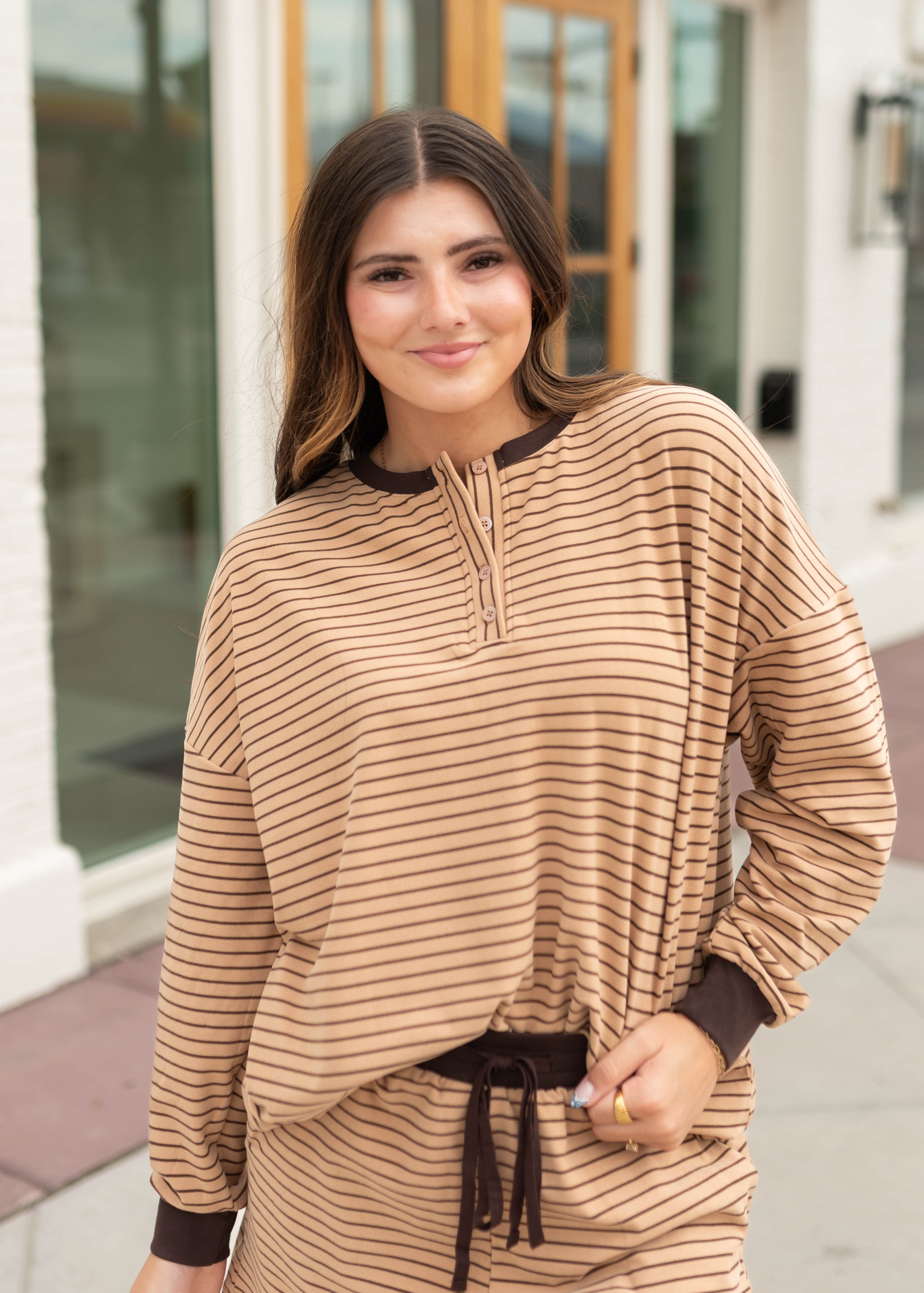 Stella Taupe & Brown Striped Lounge Set