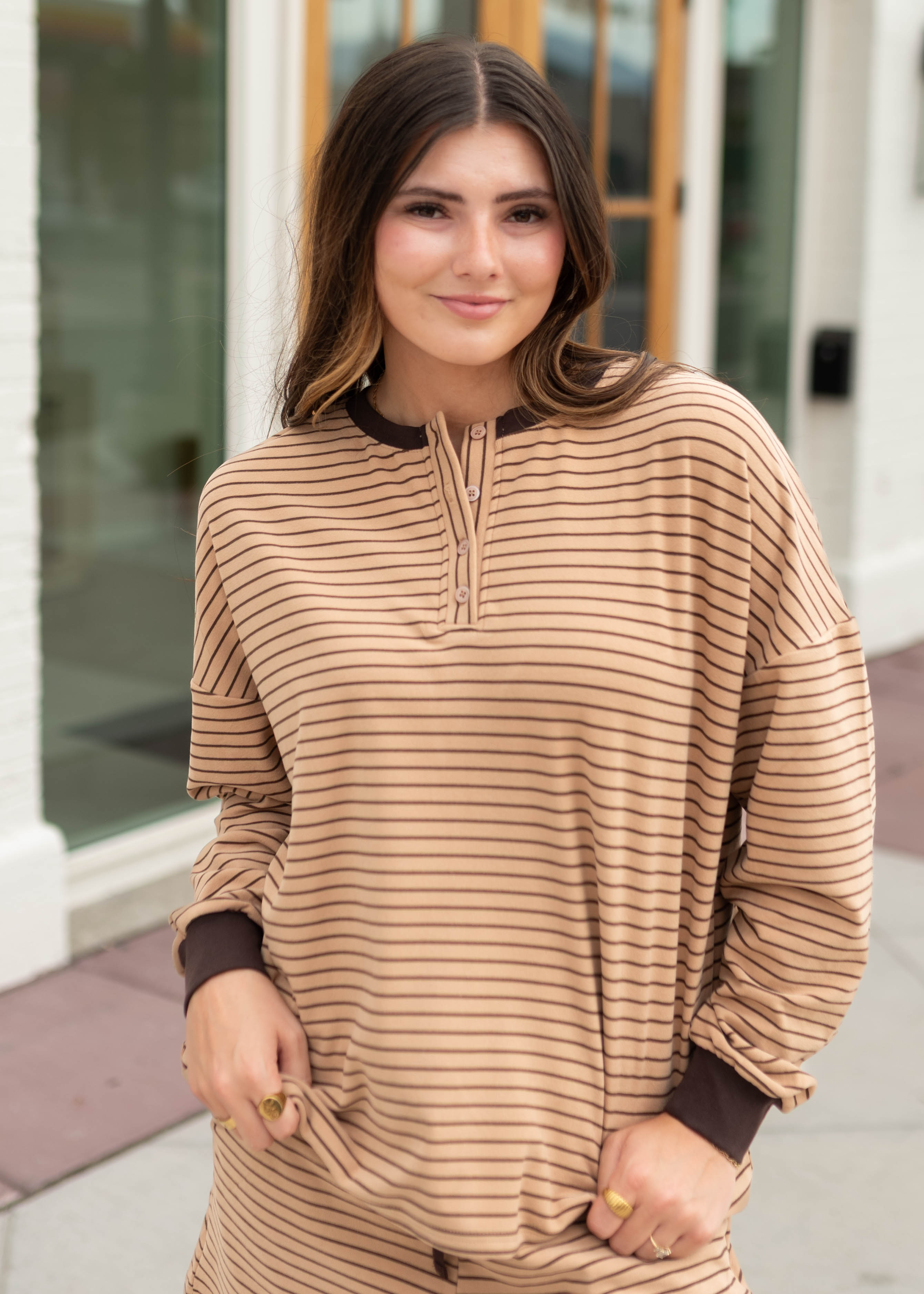 Stella Taupe & Brown Striped Lounge Set