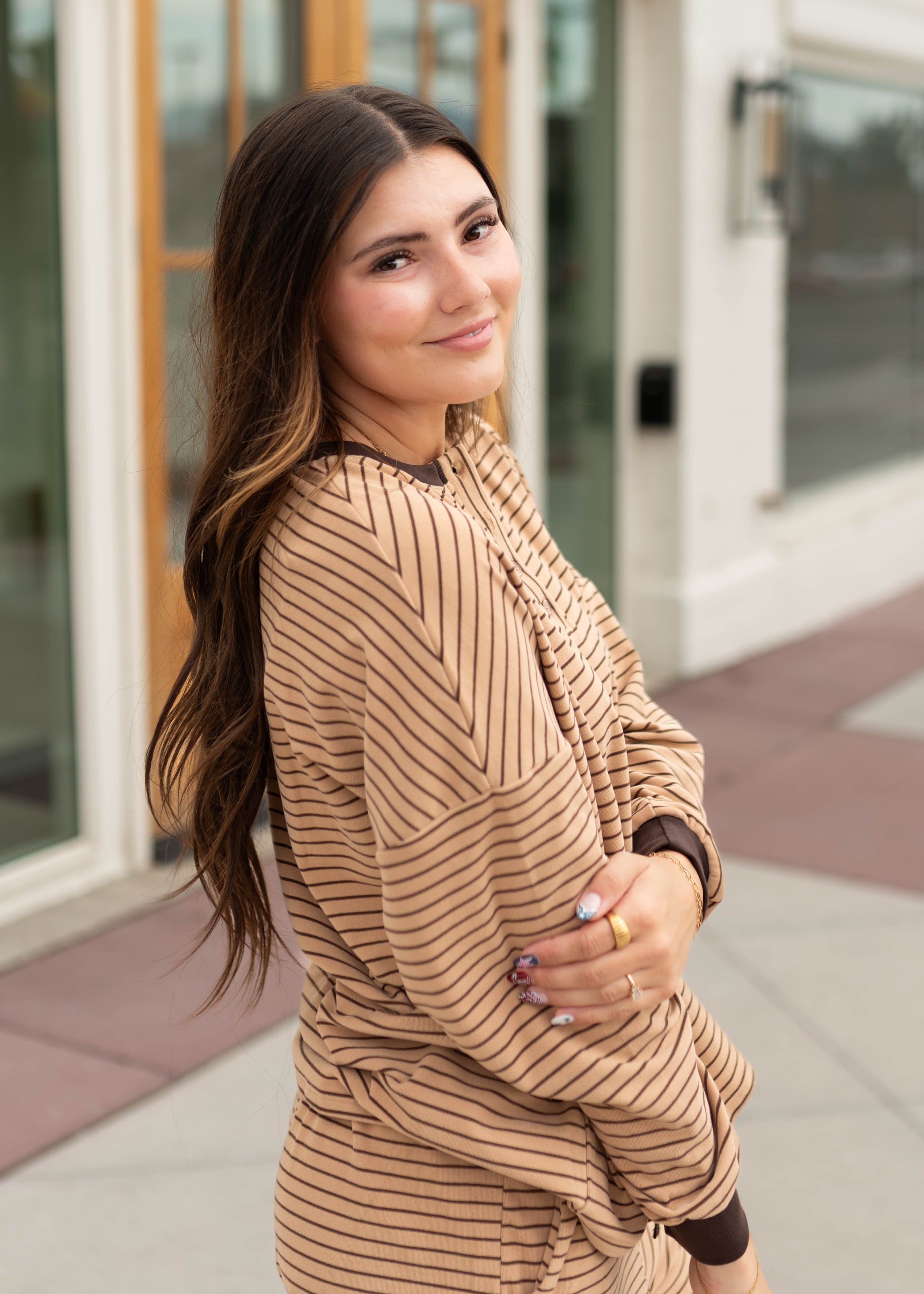 Stella Taupe & Brown Striped Lounge Set