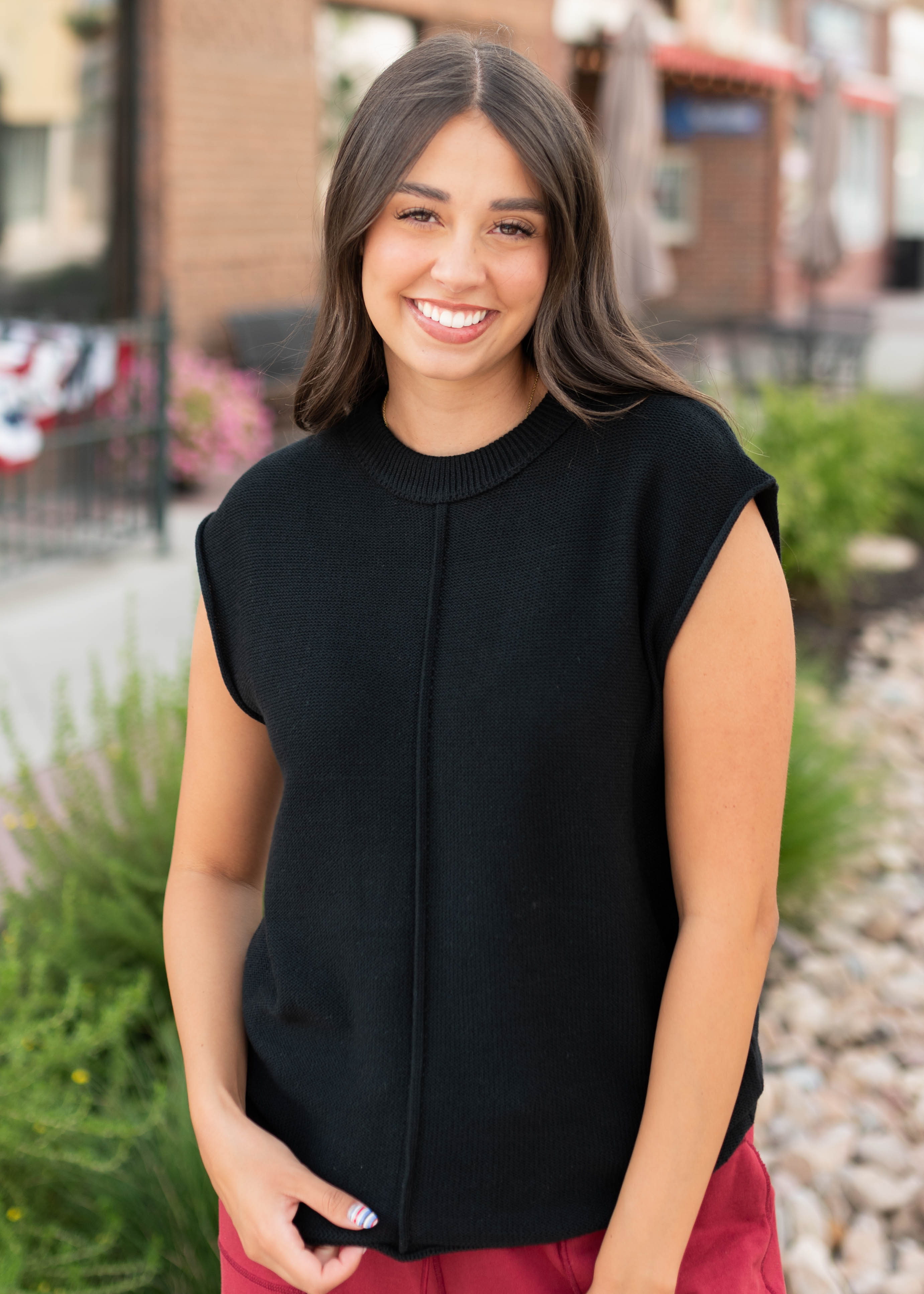 Tara Black Exposed Seam Sleeveless Sweater