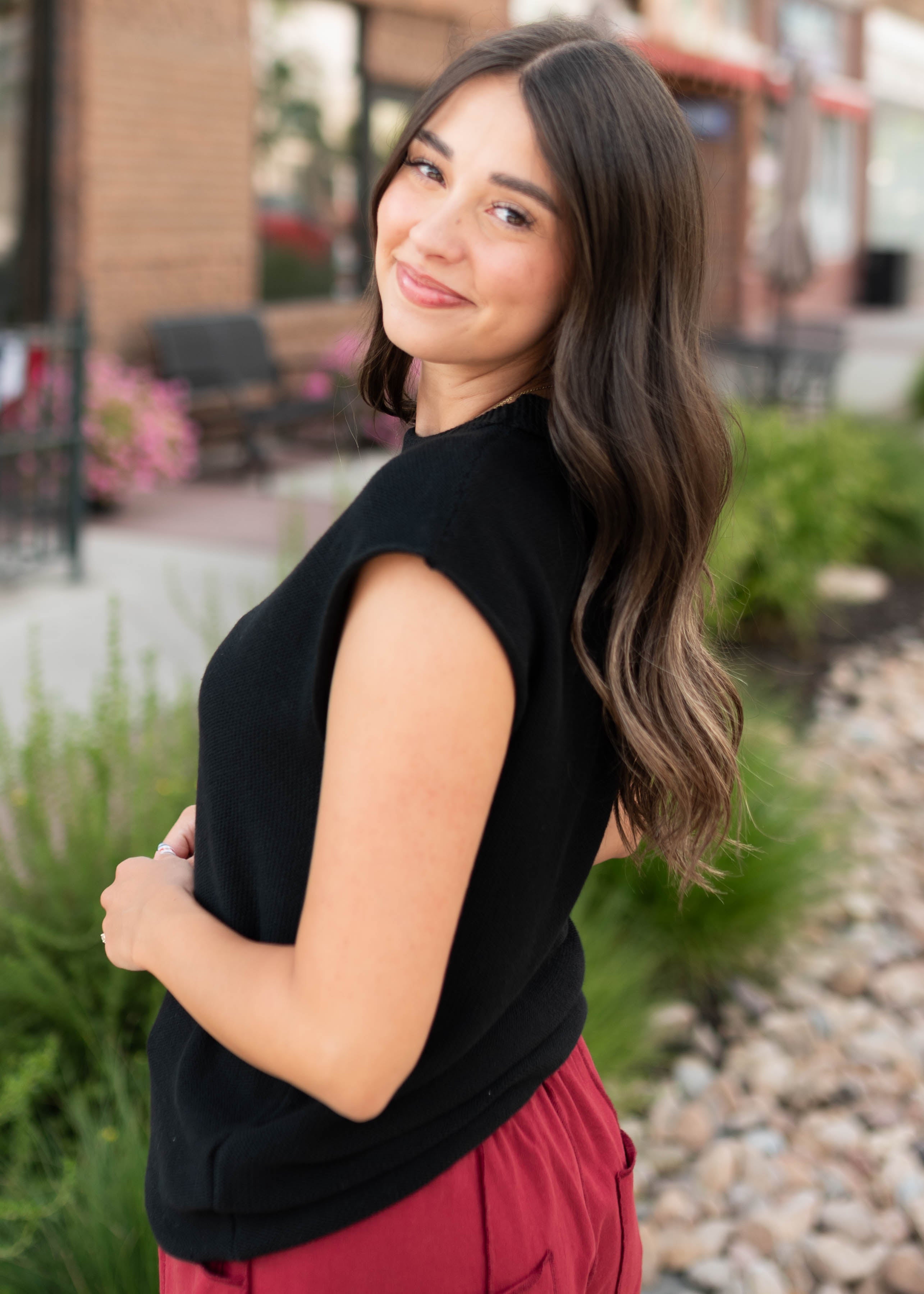 Tara Black Exposed Seam Sleeveless Sweater