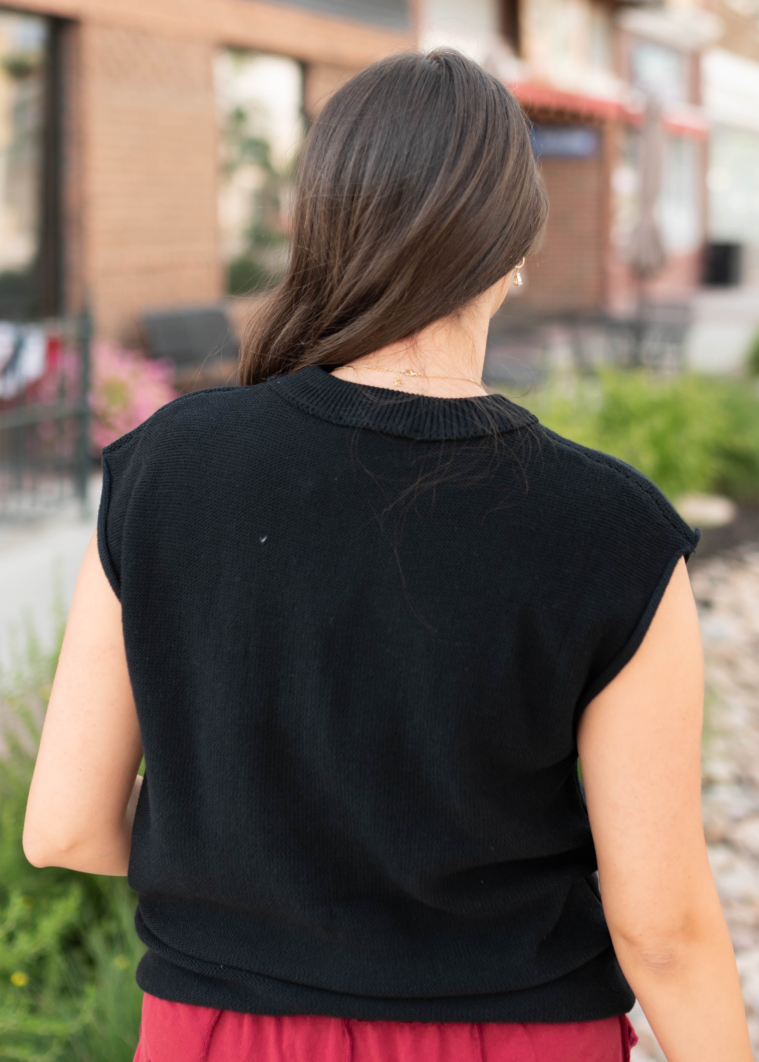Tara Black Exposed Seam Sleeveless Sweater