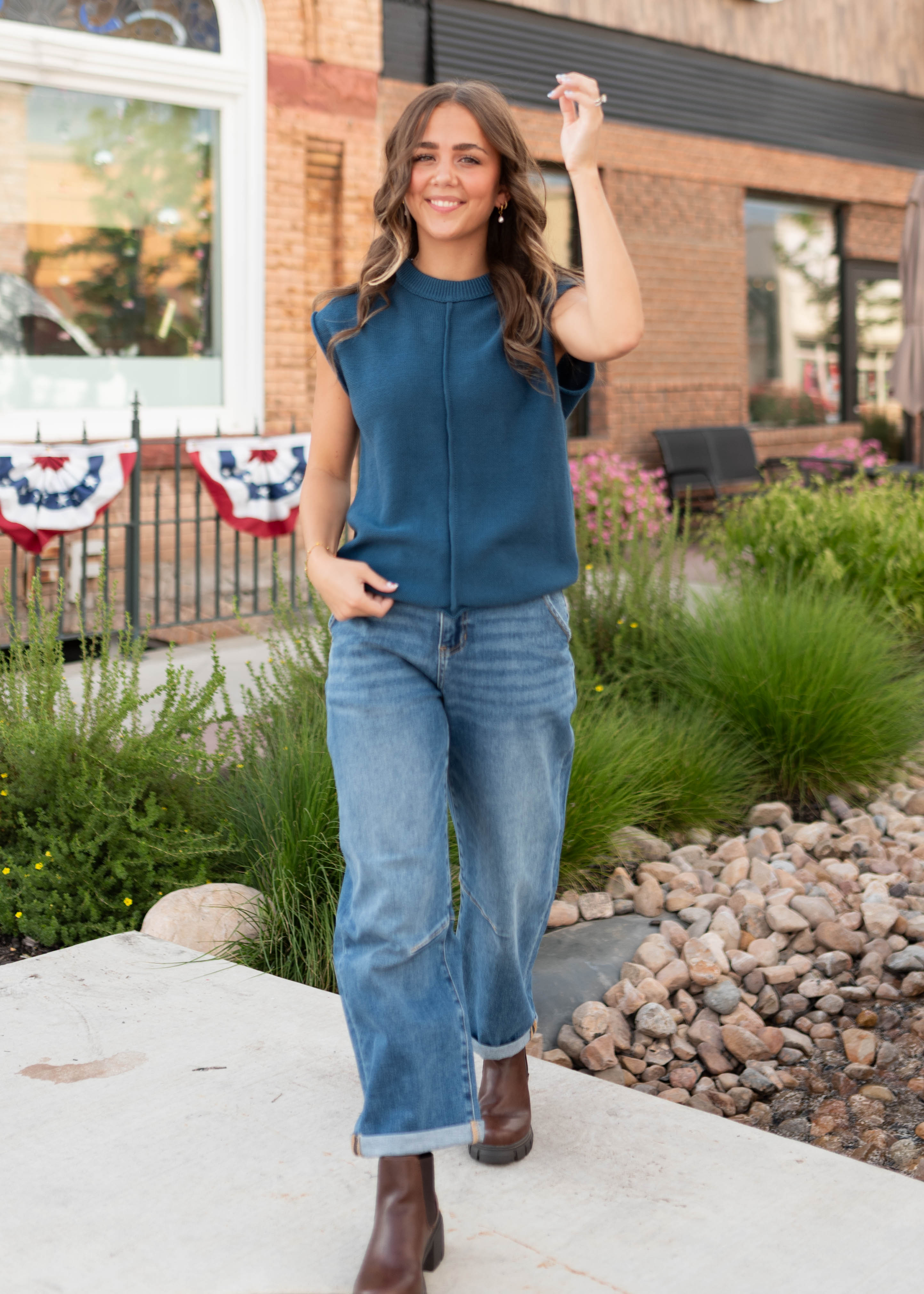 Tara Navy Exposed Seam Sleeveless Sweater