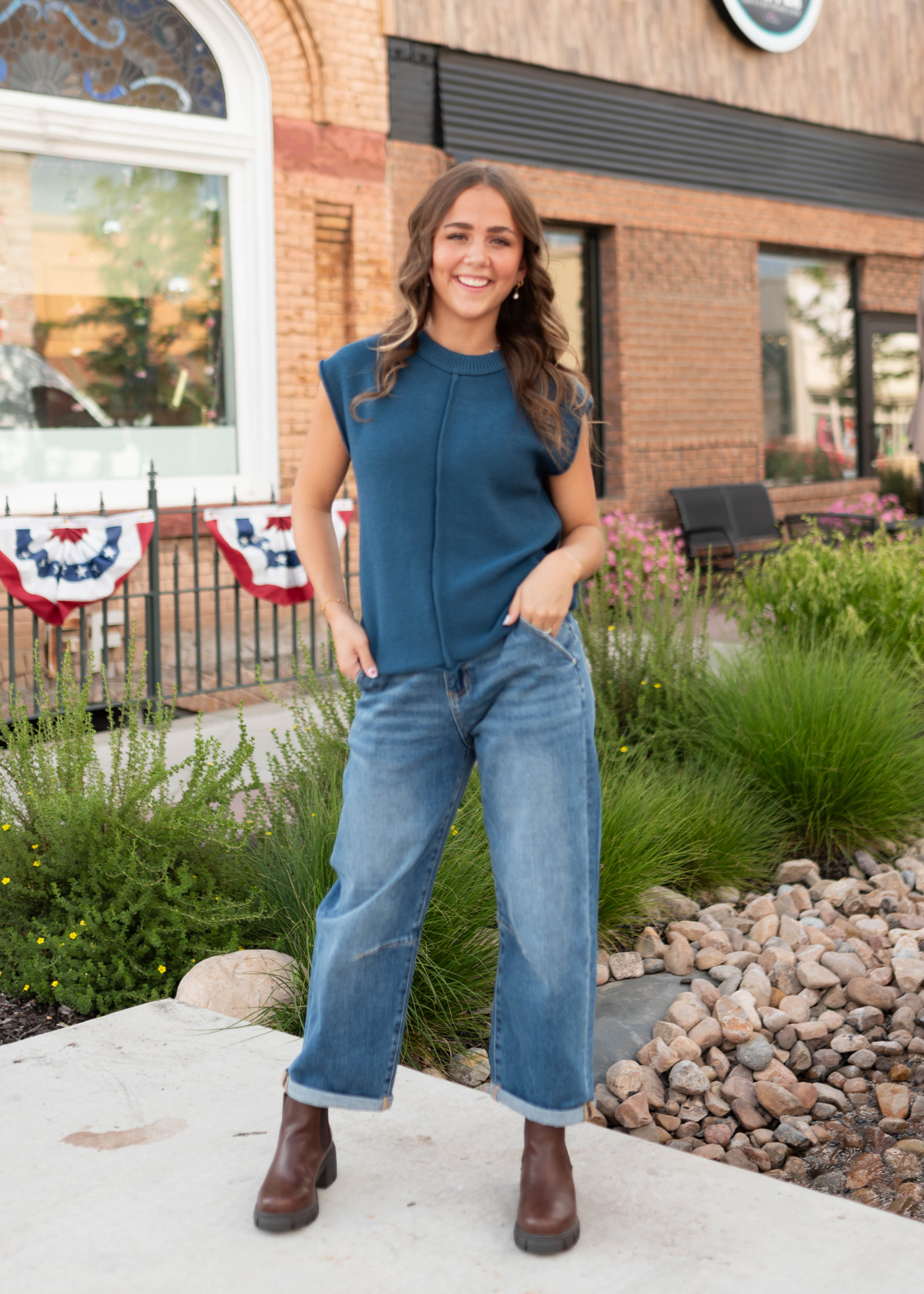 Tara Navy Exposed Seam Sleeveless Sweater