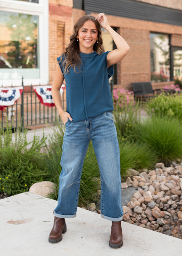 Tara Navy Exposed Seam Sleeveless Sweater