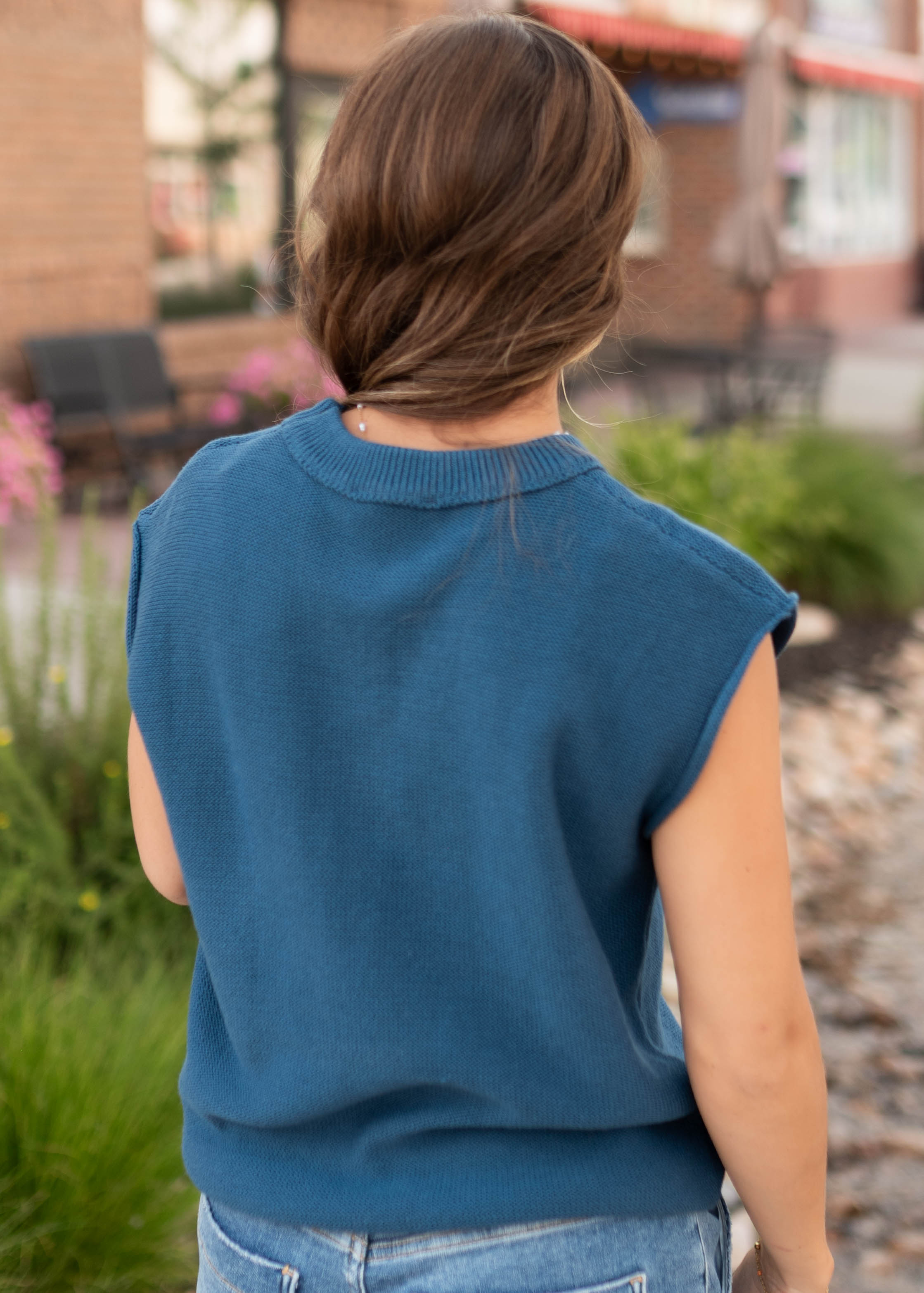 Tara Navy Exposed Seam Sleeveless Sweater