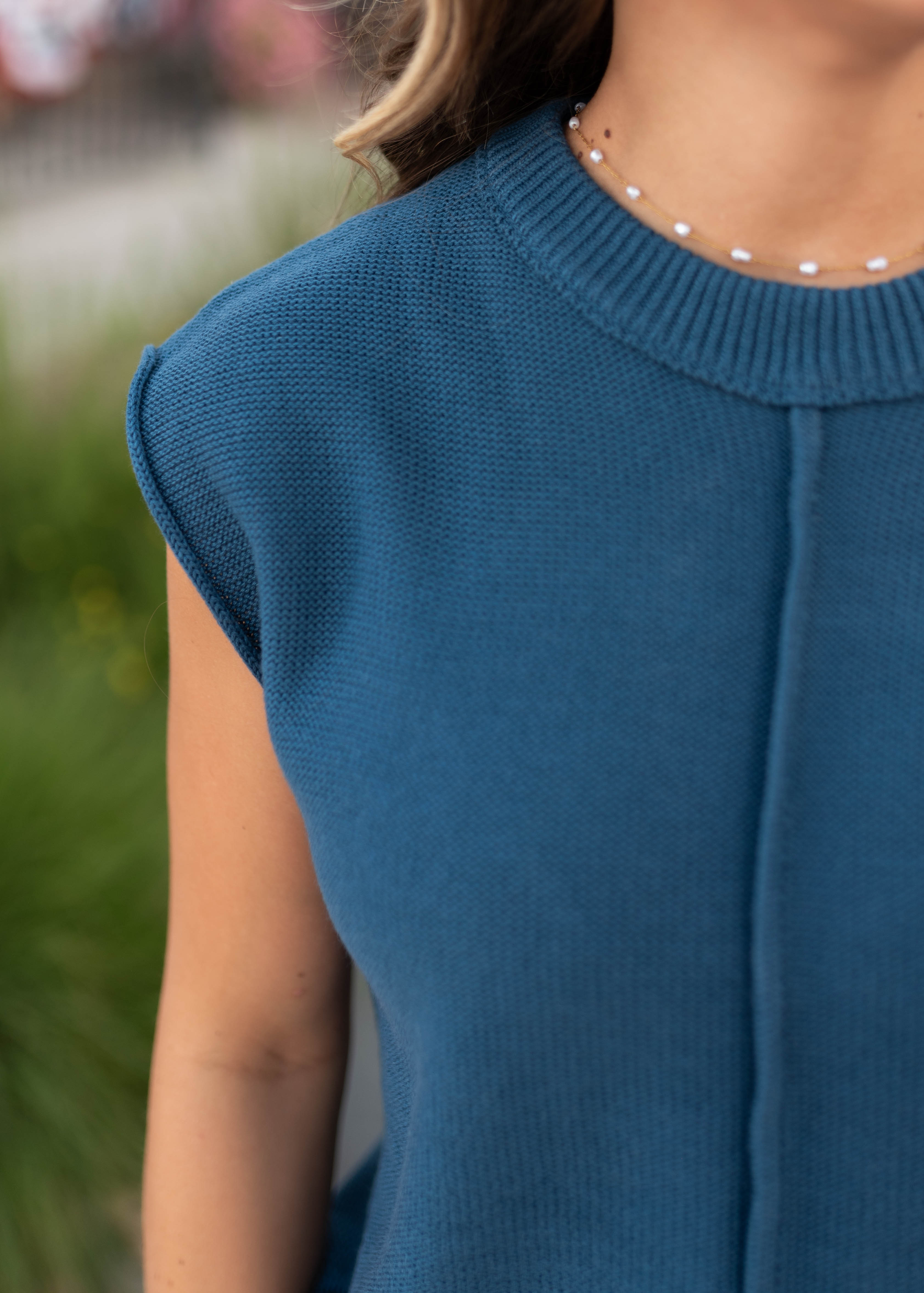 Tara Navy Exposed Seam Sleeveless Sweater