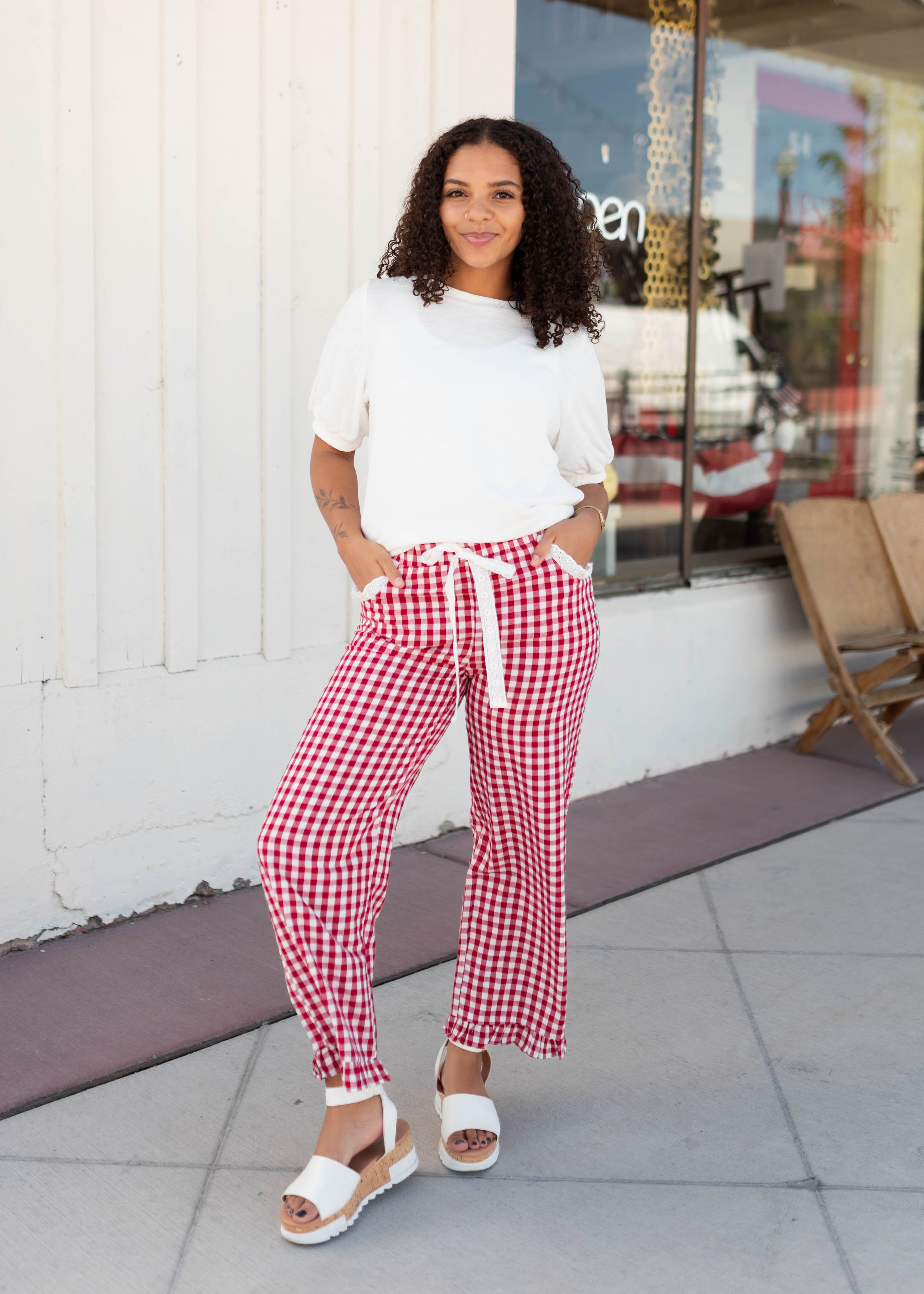Tess Red Gingham Pants