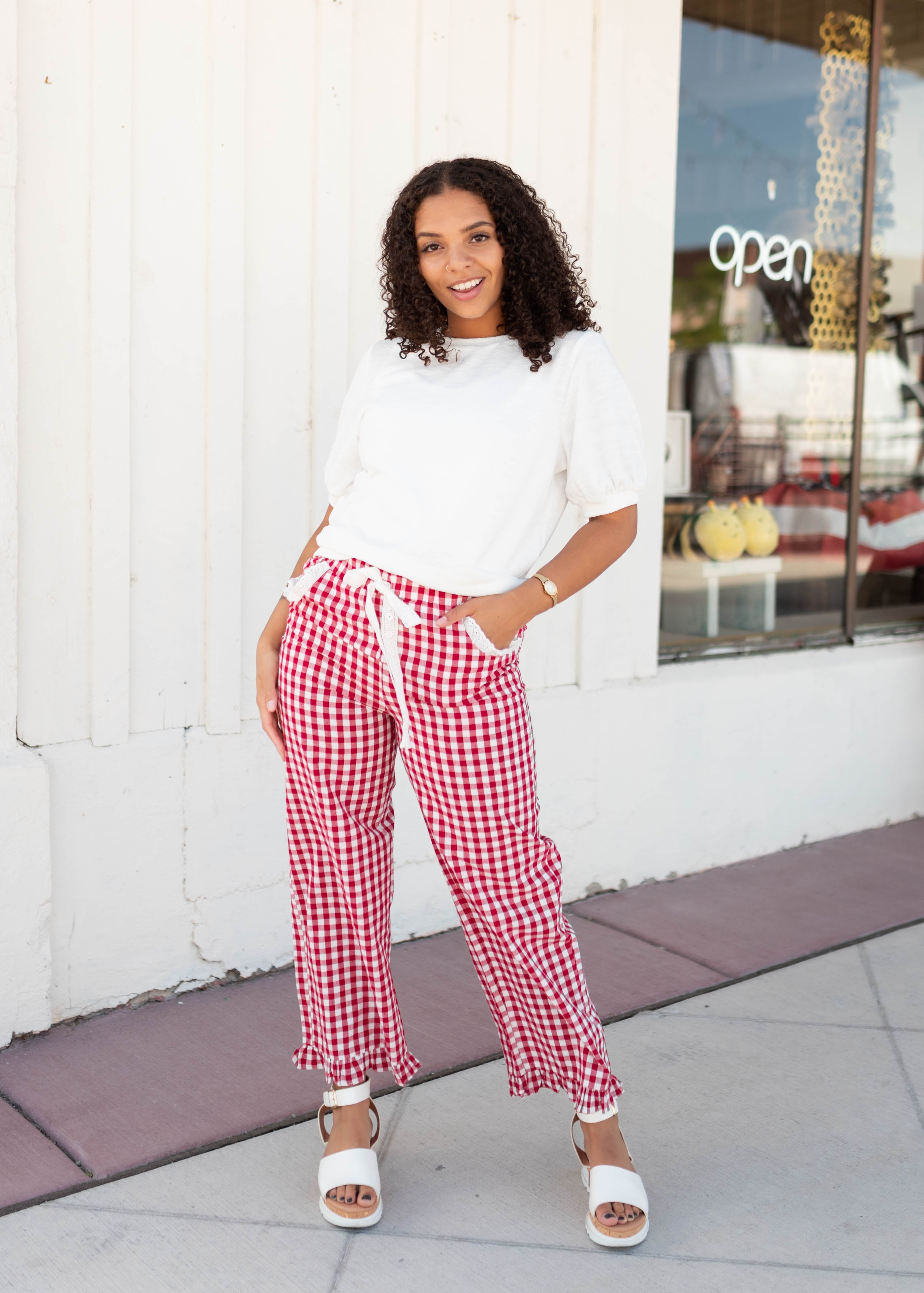 Tess Red Gingham Pants