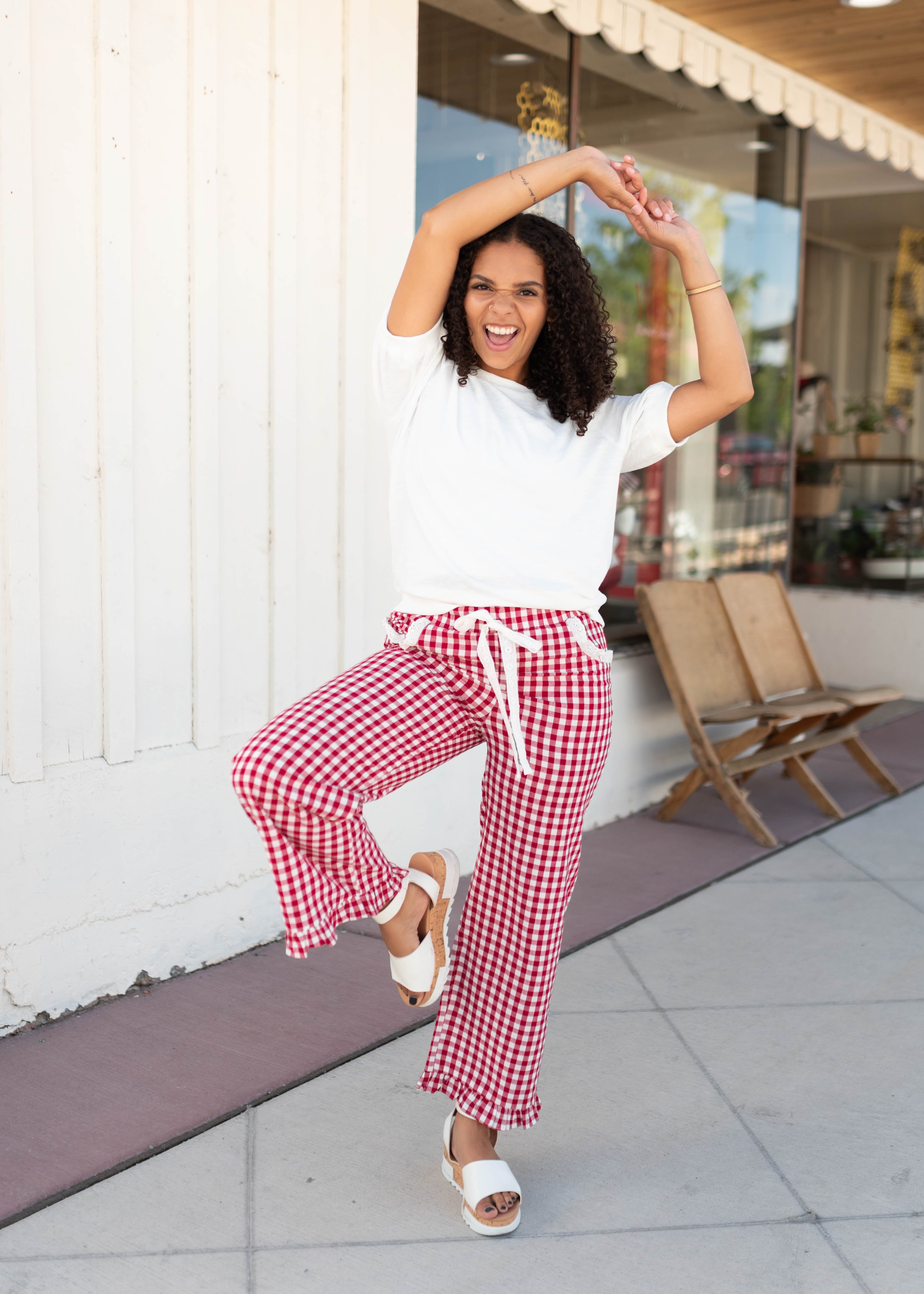 Tess Red Gingham Pants