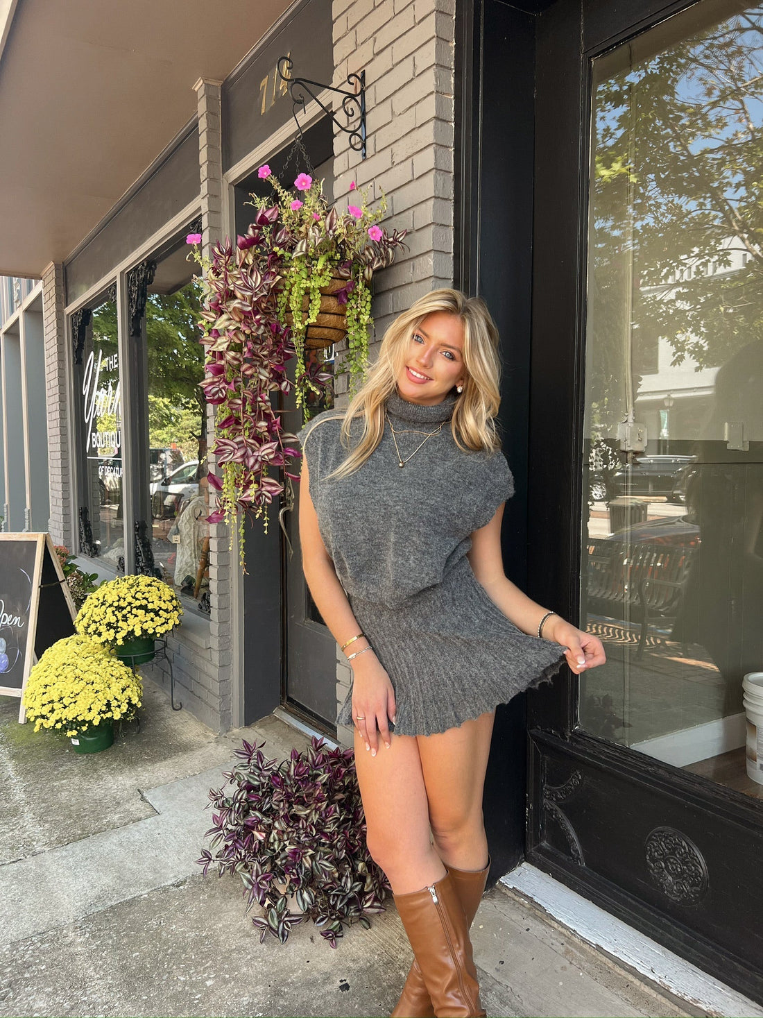 Charcoal Turtleneck Sleeveless Sweater Top