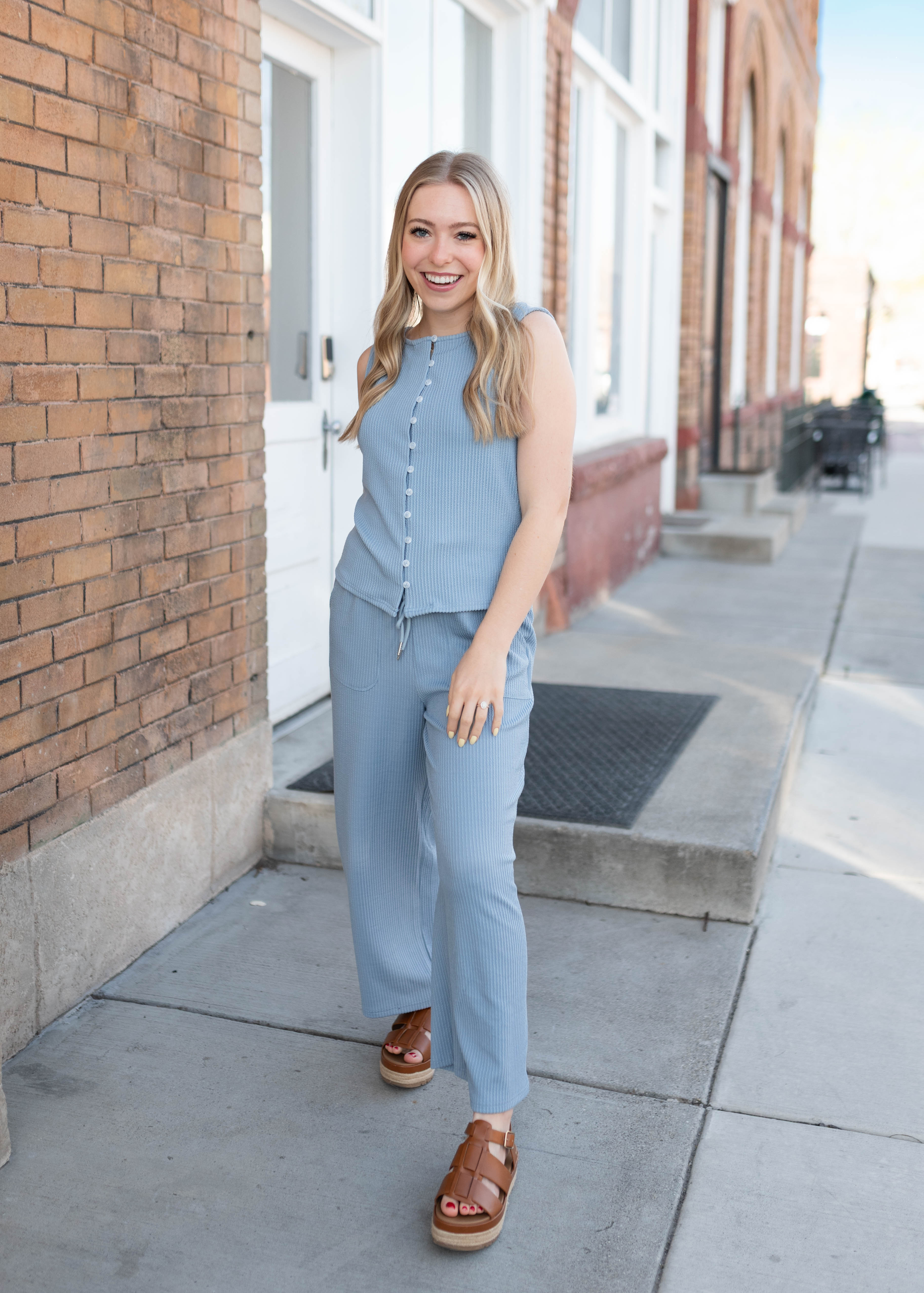 Tiffany Dusty Blue Textured Pants