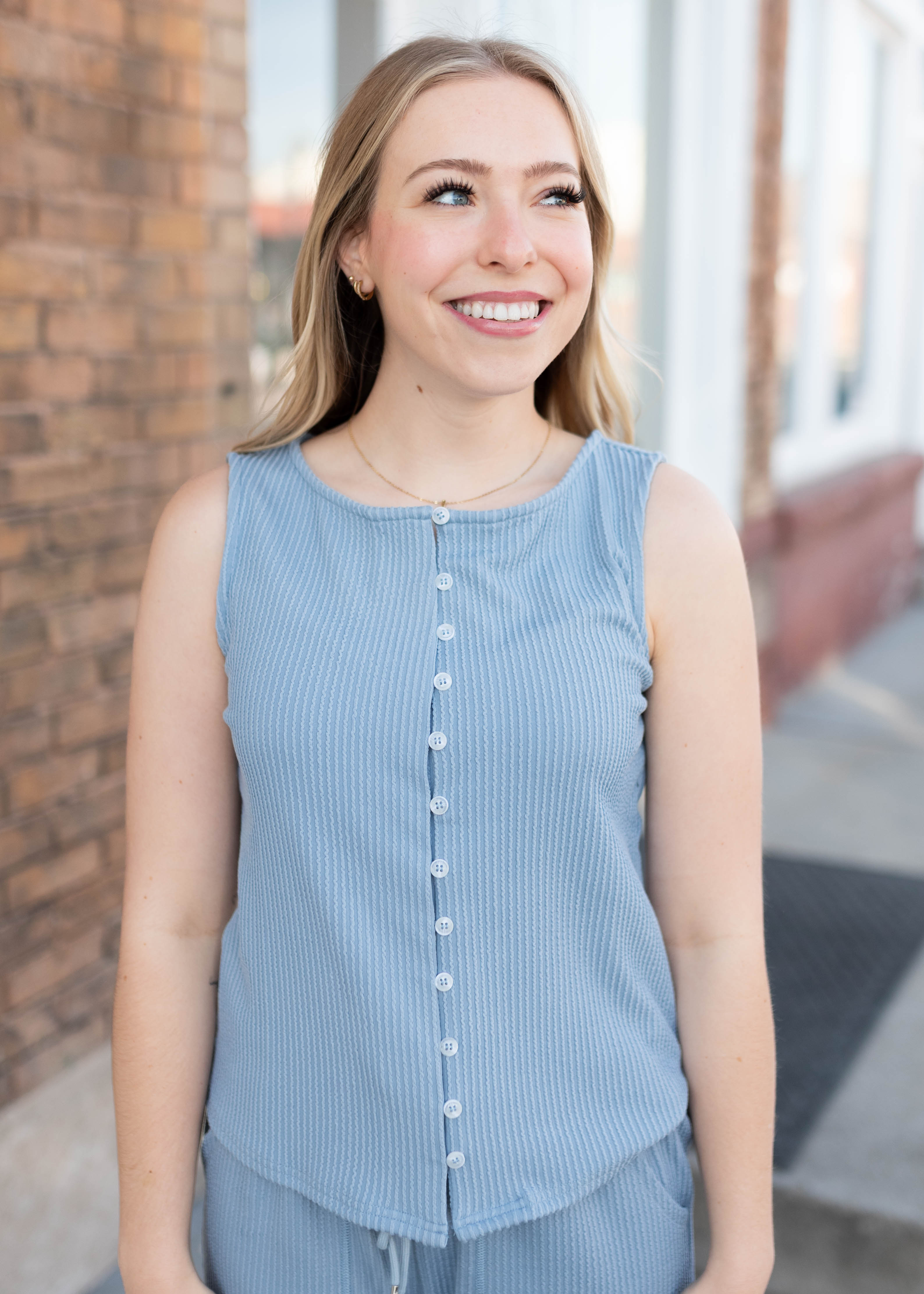 Tiffany Dusty Blue Textured Top