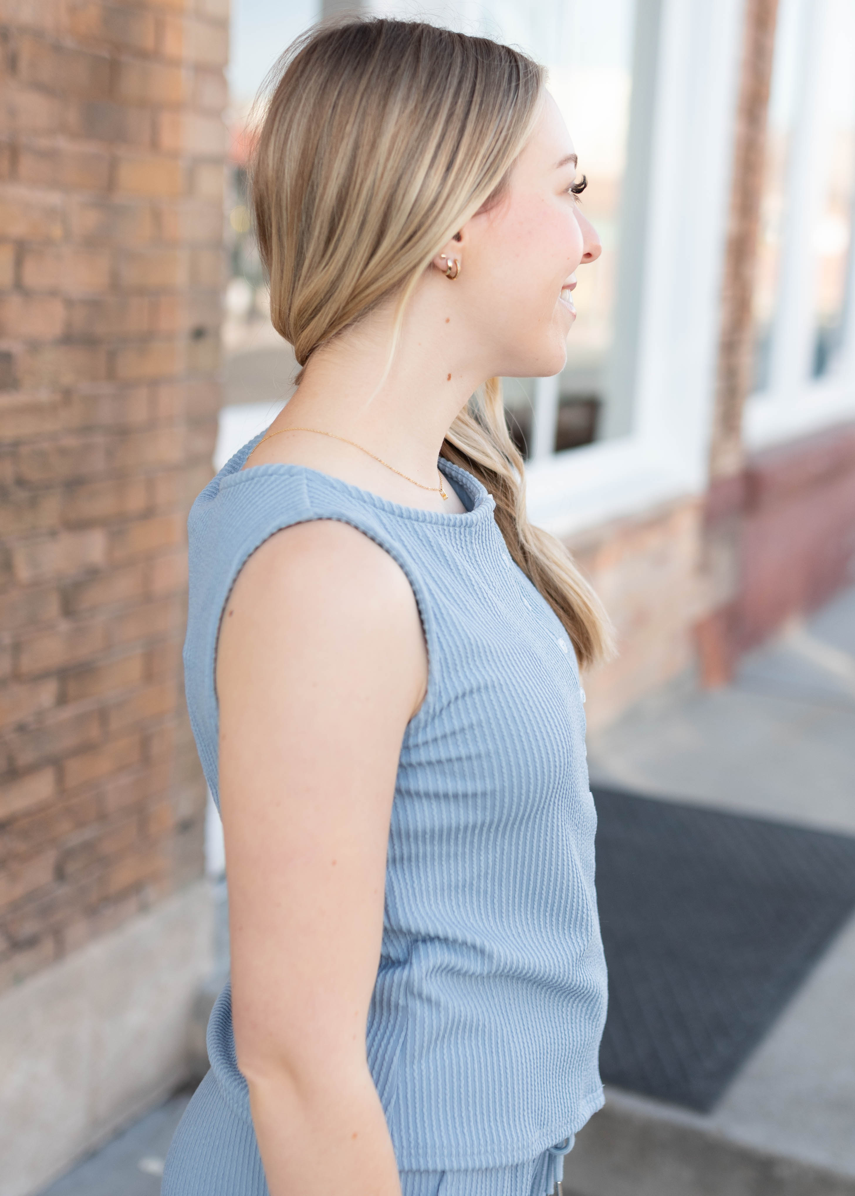 Tiffany Dusty Blue Textured Top