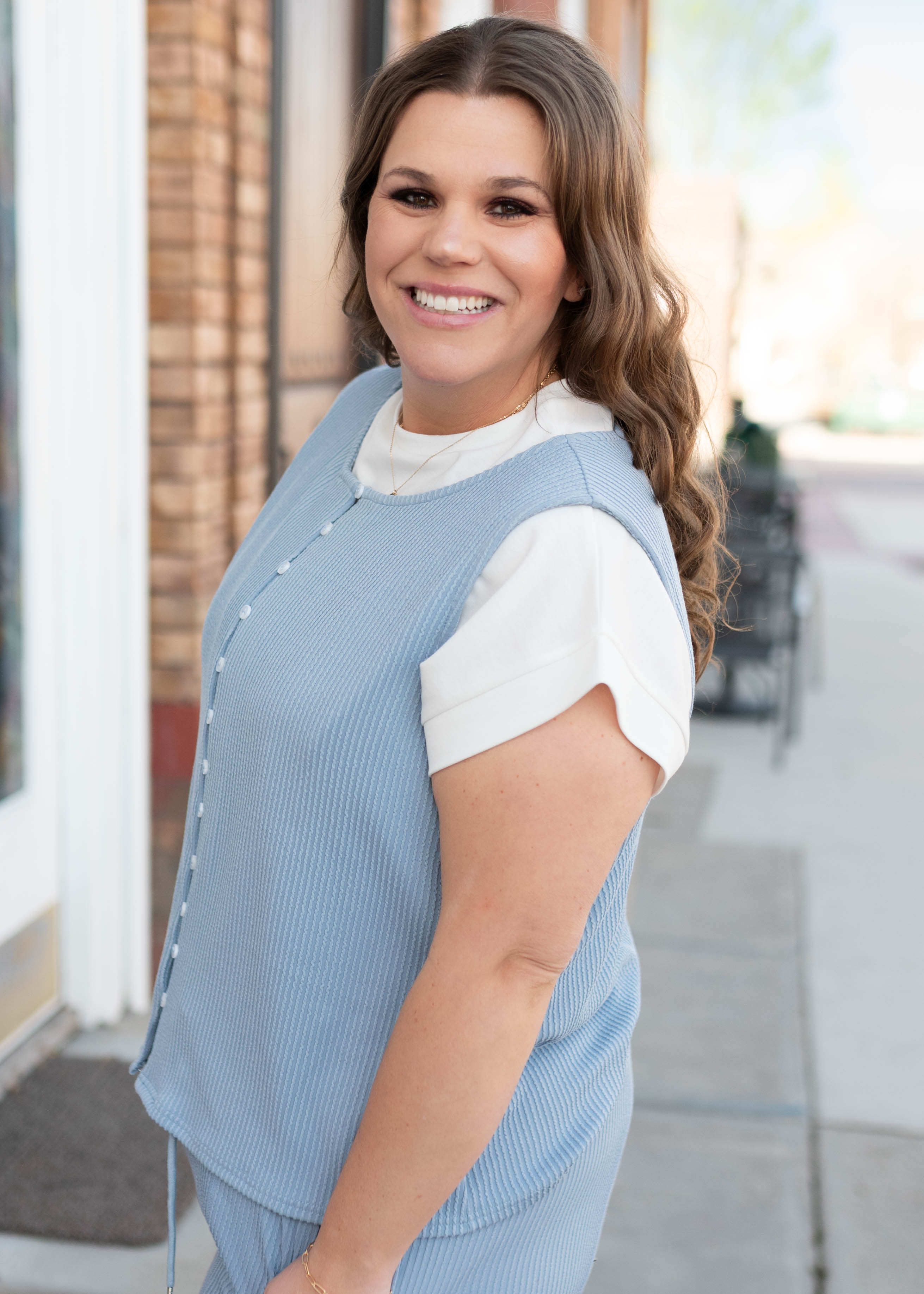 Tiffany Dusty Blue Textured Top