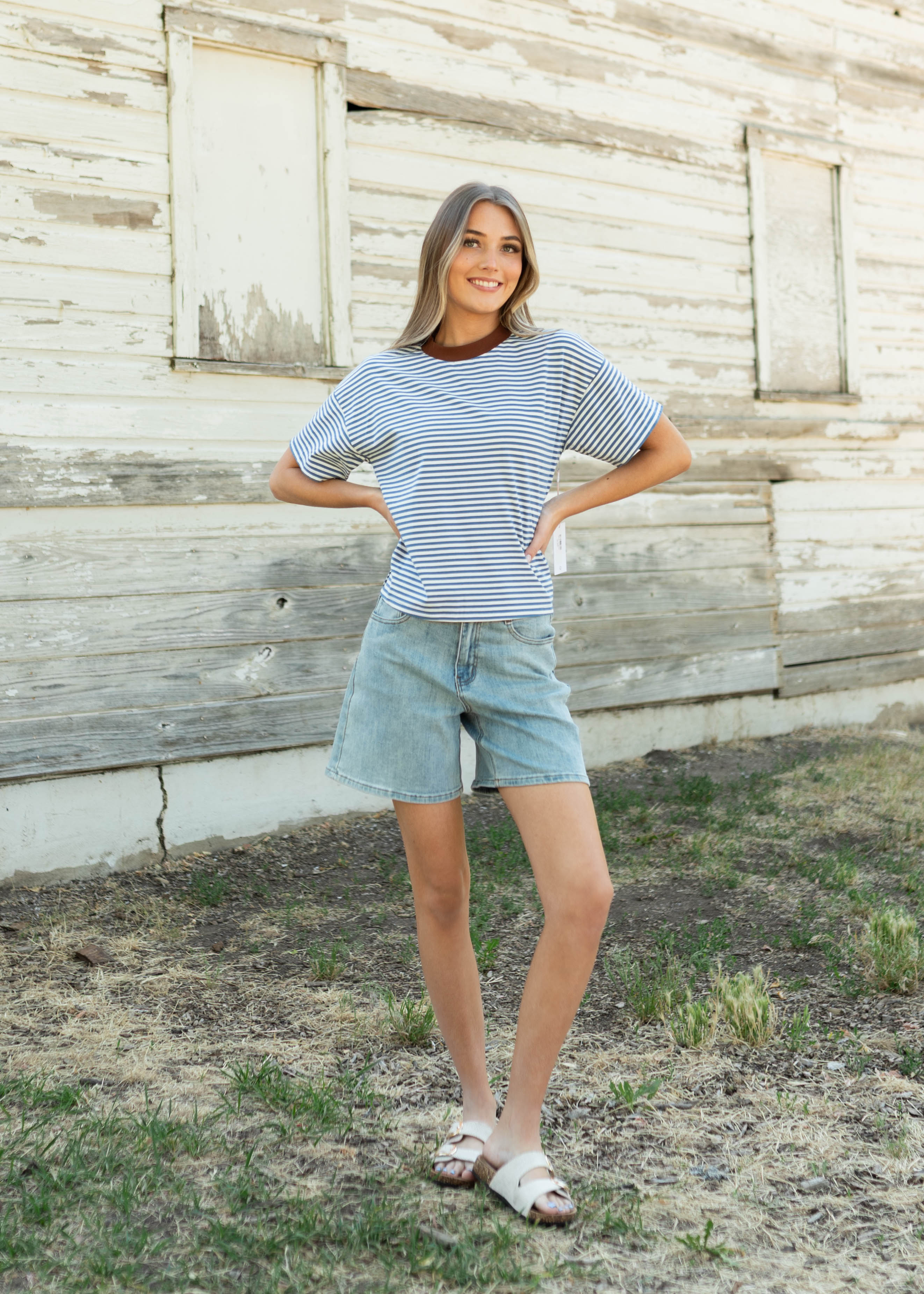 Tory Blue Striped Top