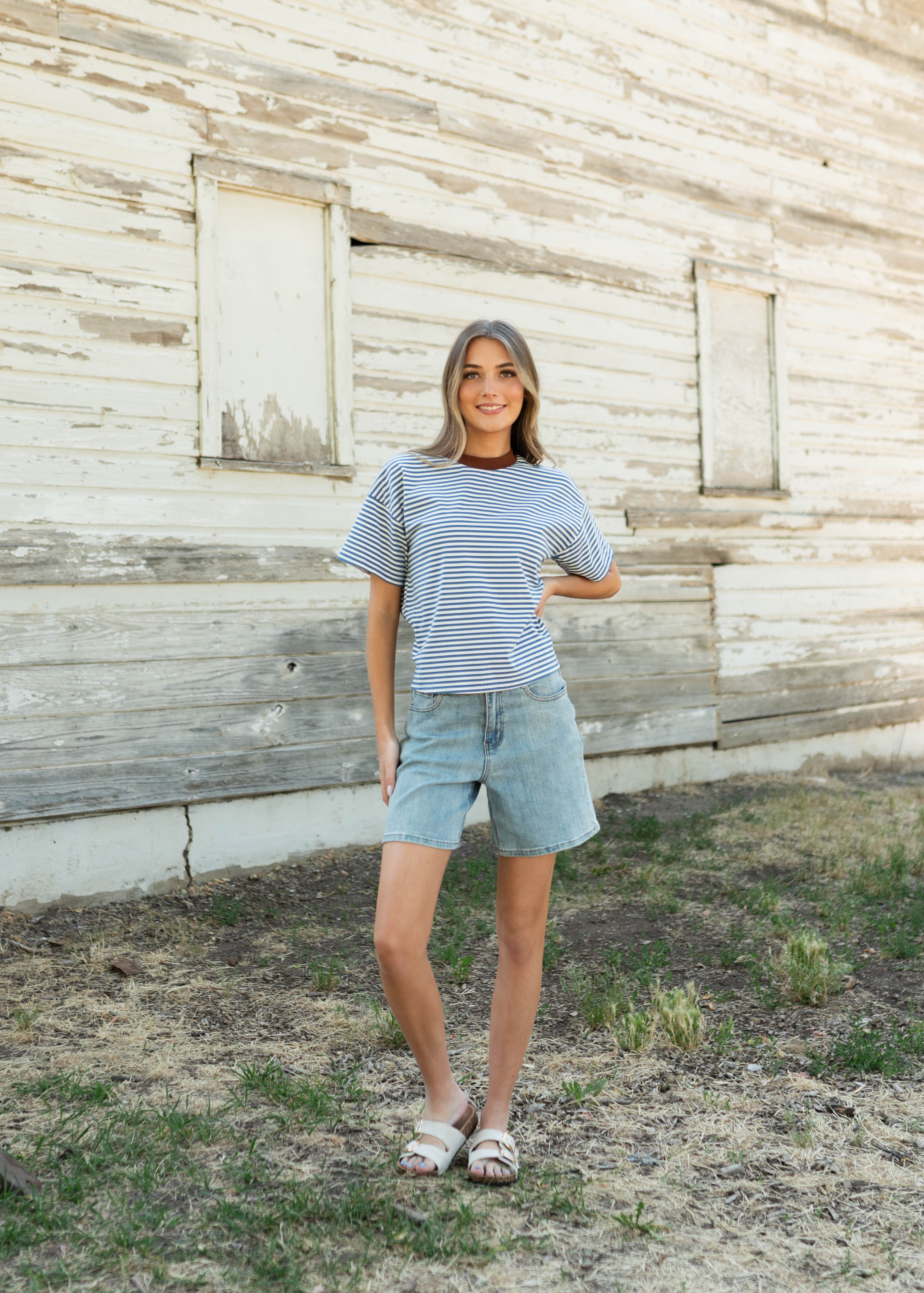 Tory Blue Striped Top