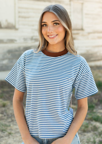 Tory Blue Striped Top