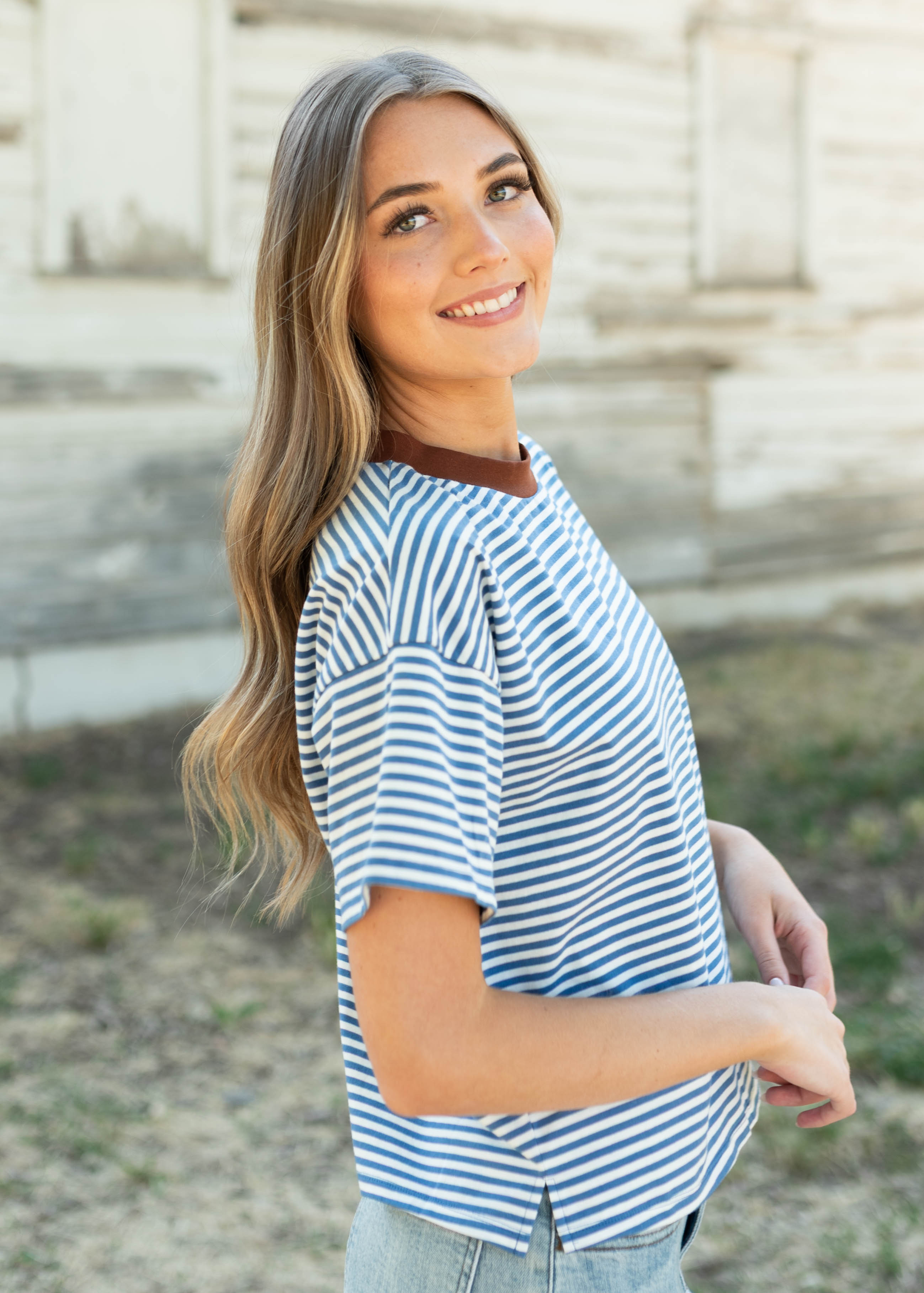 Tory Blue Striped Top
