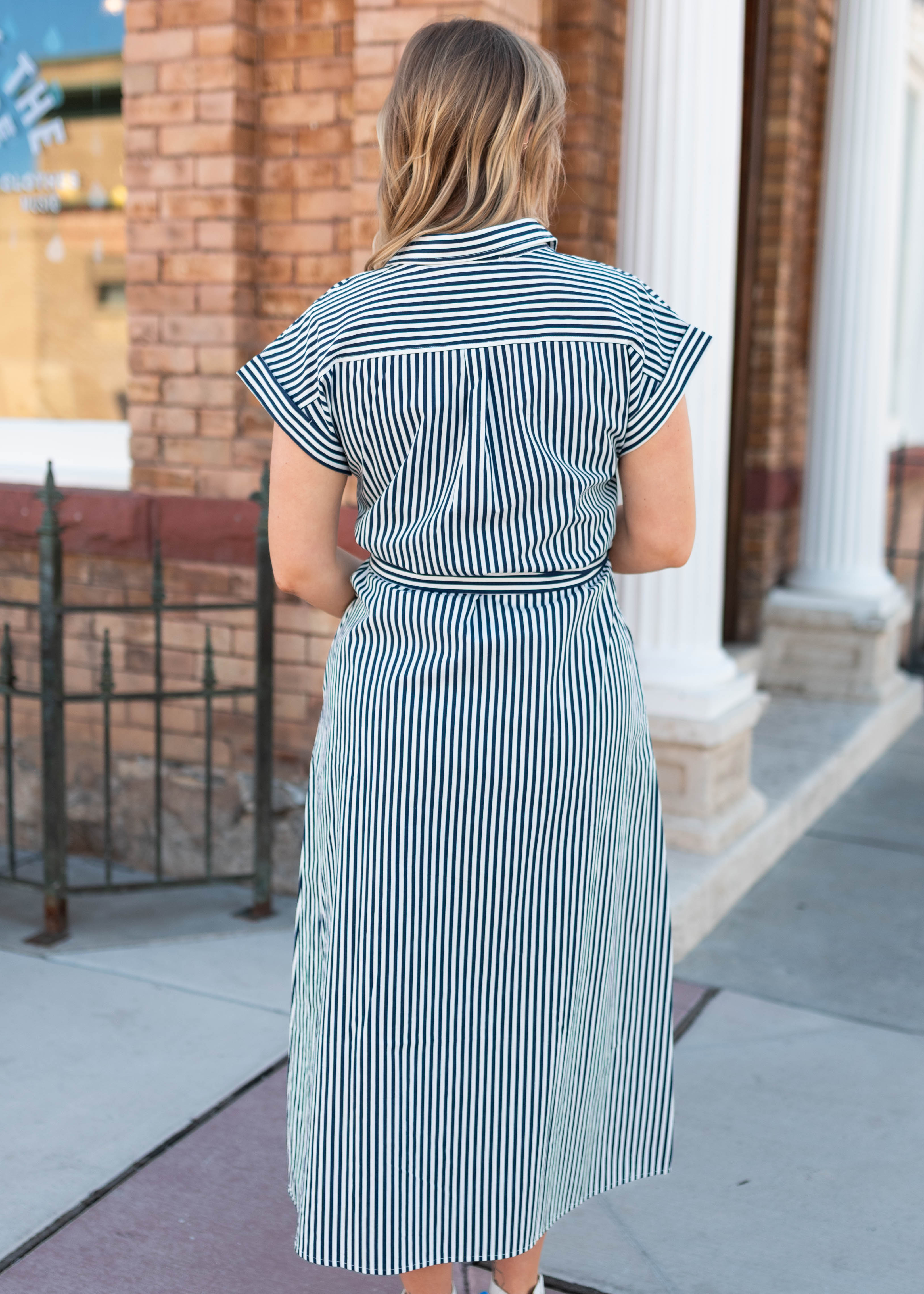 Valerie Navy Striped Collared Dress