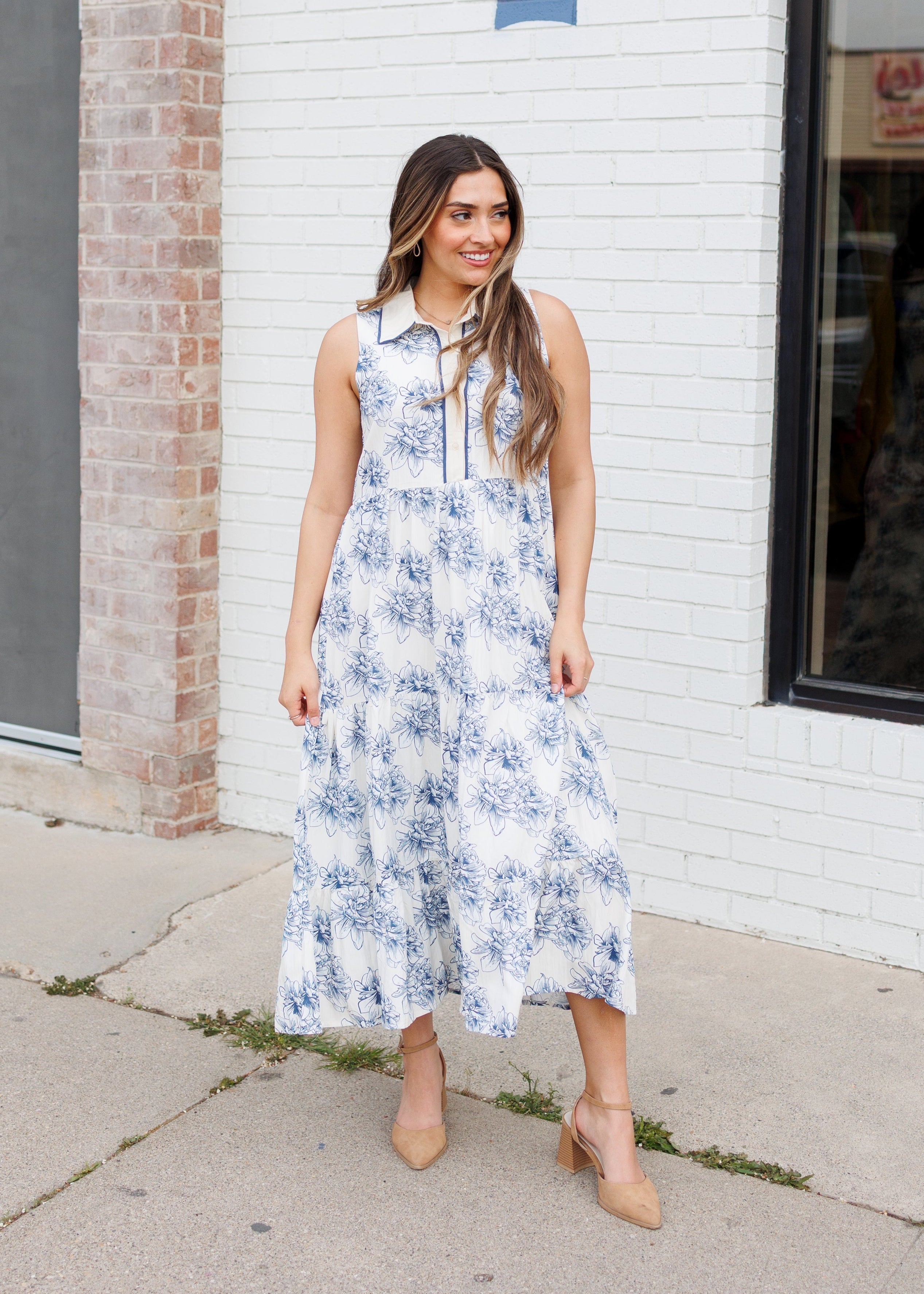 Zoey Blue Floral Collared Dress