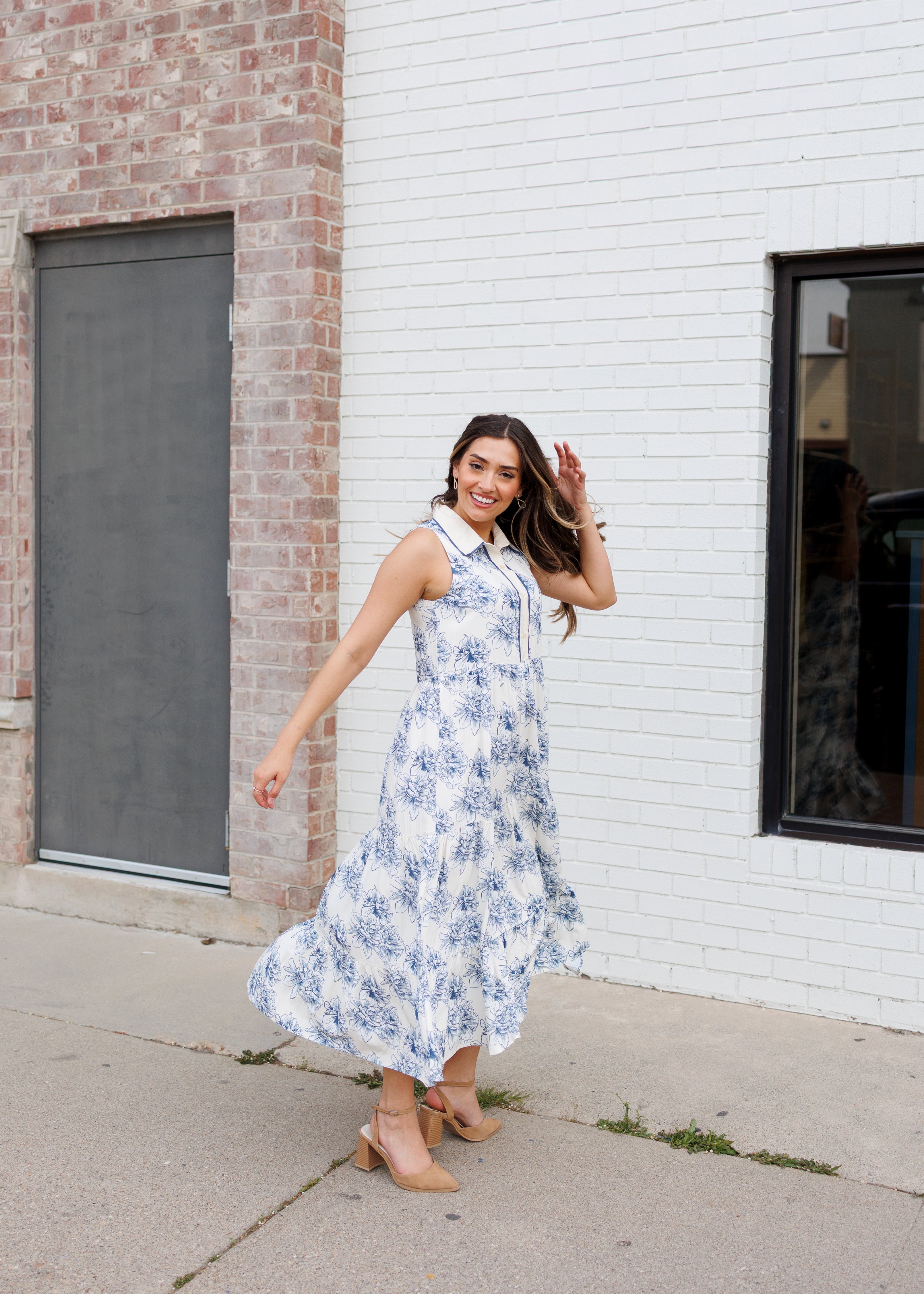 Zoey Blue Floral Collared Dress