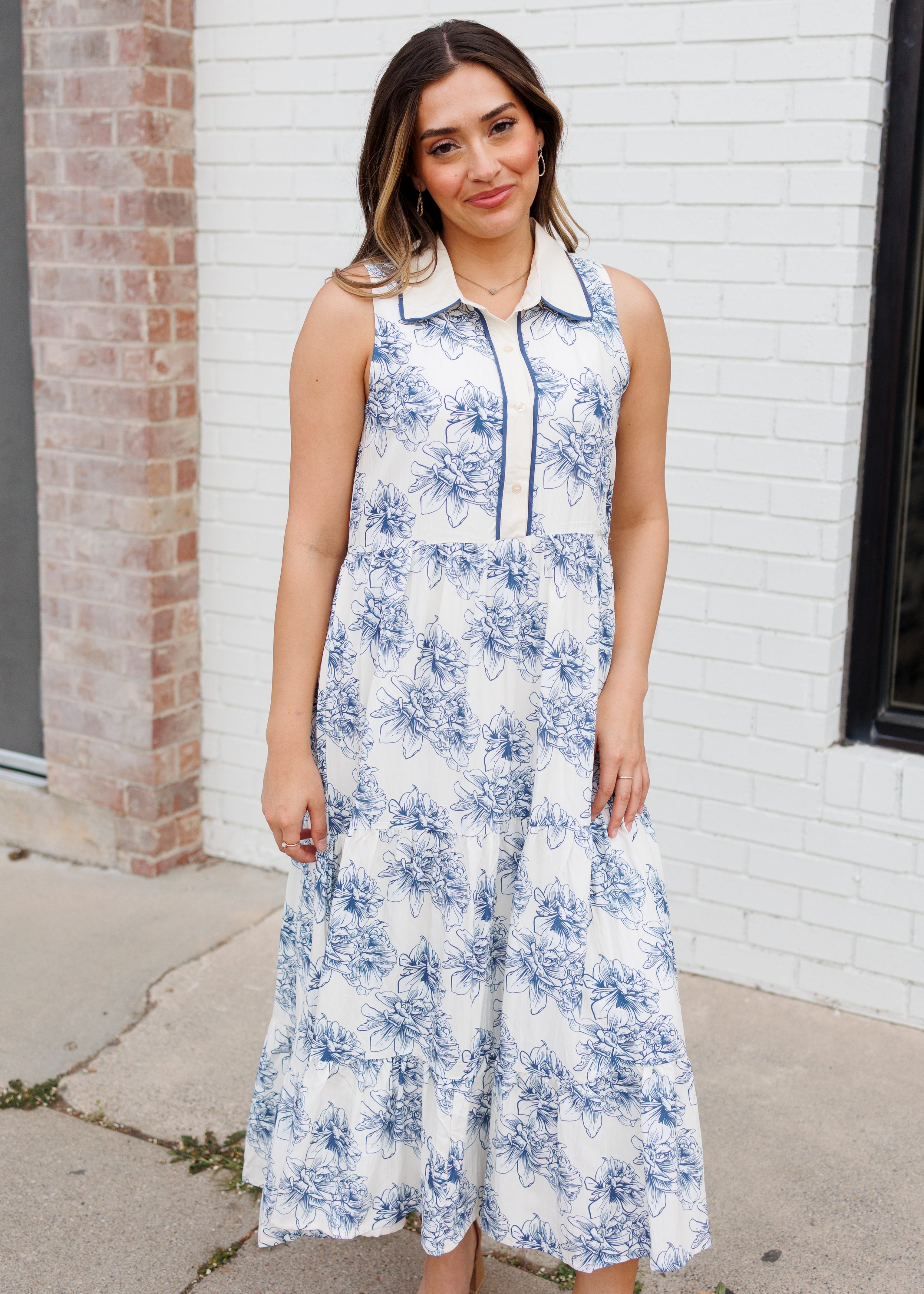 Zoey Blue Floral Collared Dress