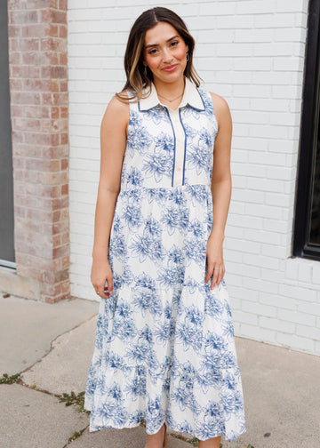 Zoey Blue Floral Collared Dress