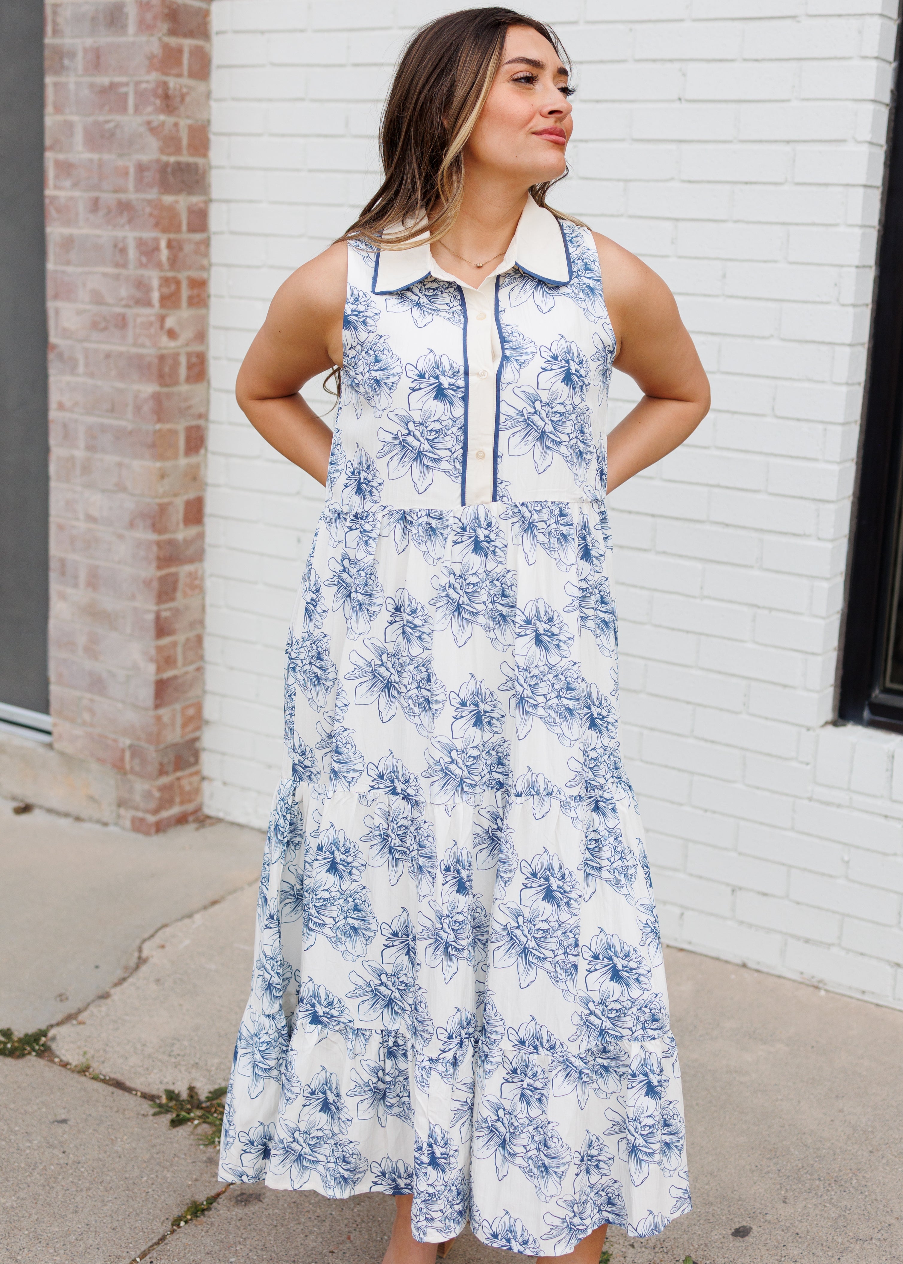 Zoey Blue Floral Collared Dress