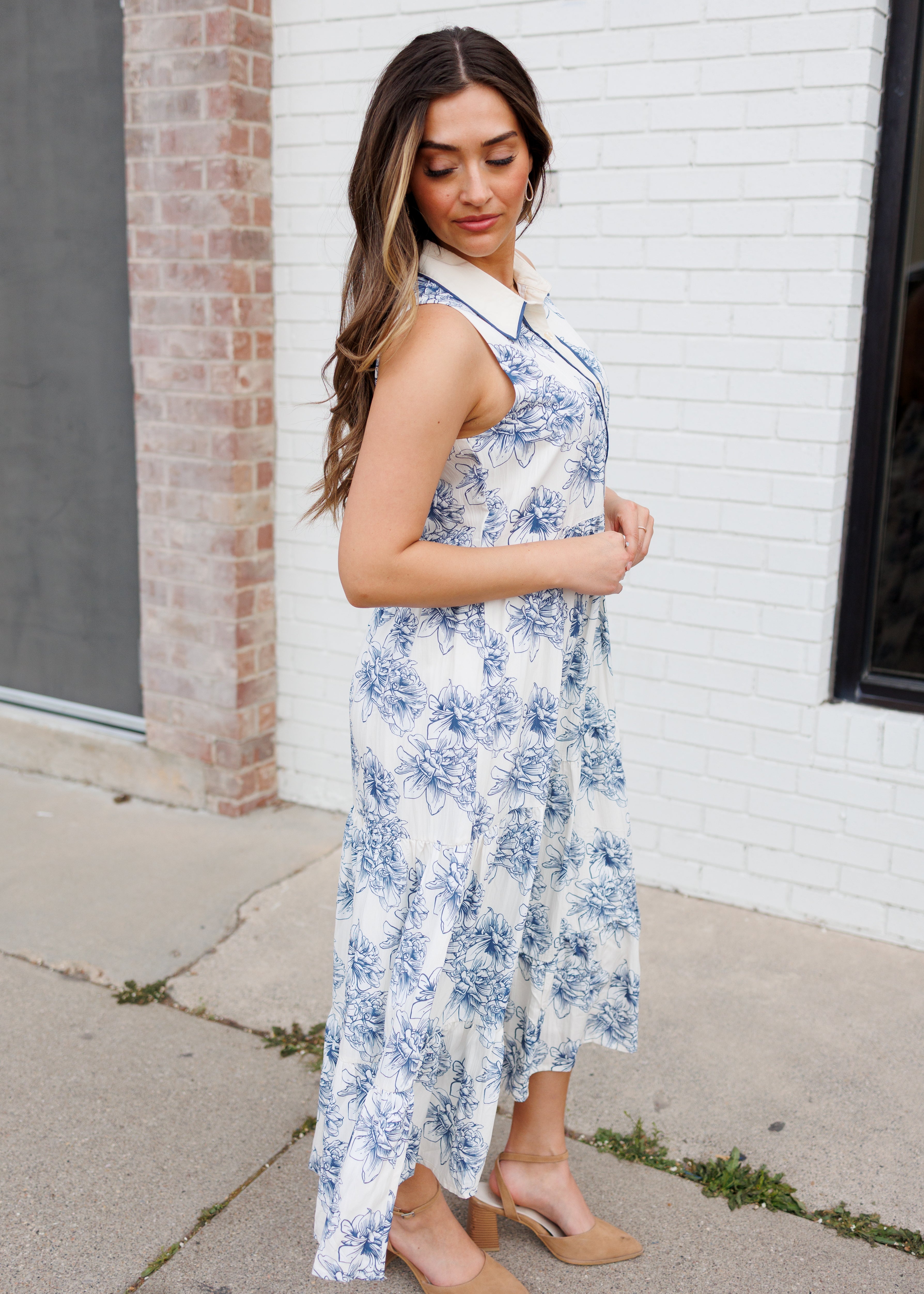 Zoey Blue Floral Collared Dress