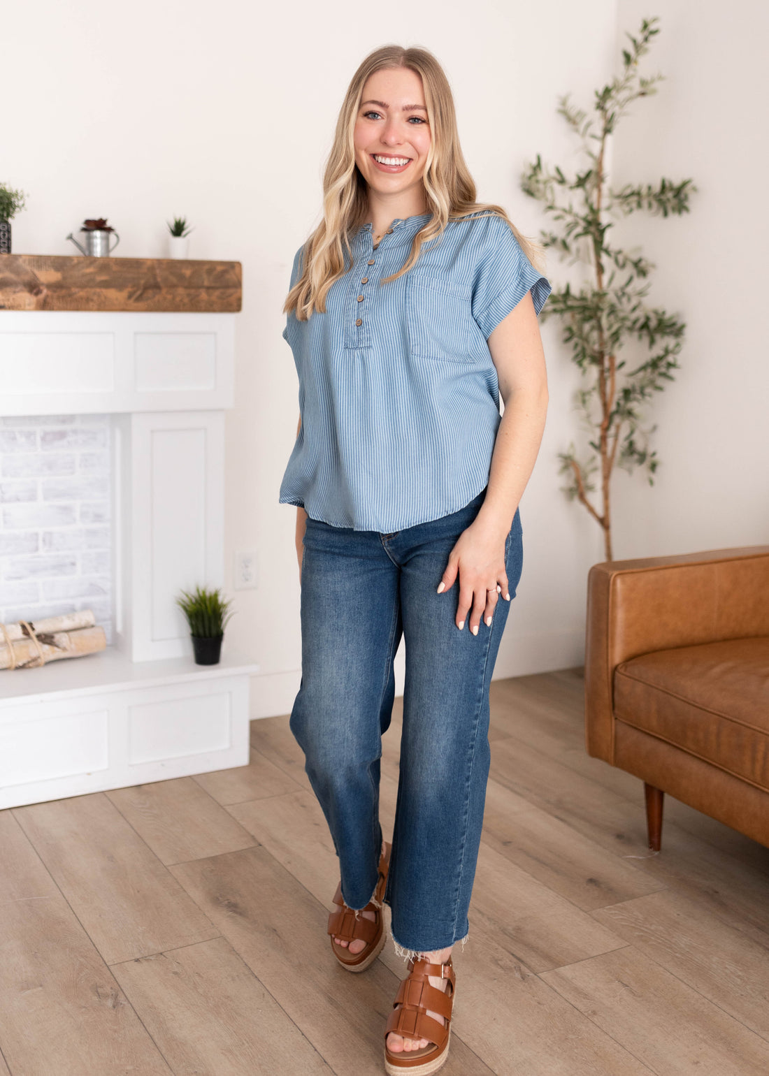 Zuri Striped Chambray Top