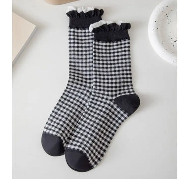 Matilda Black & White Plaid Ruffle Socks